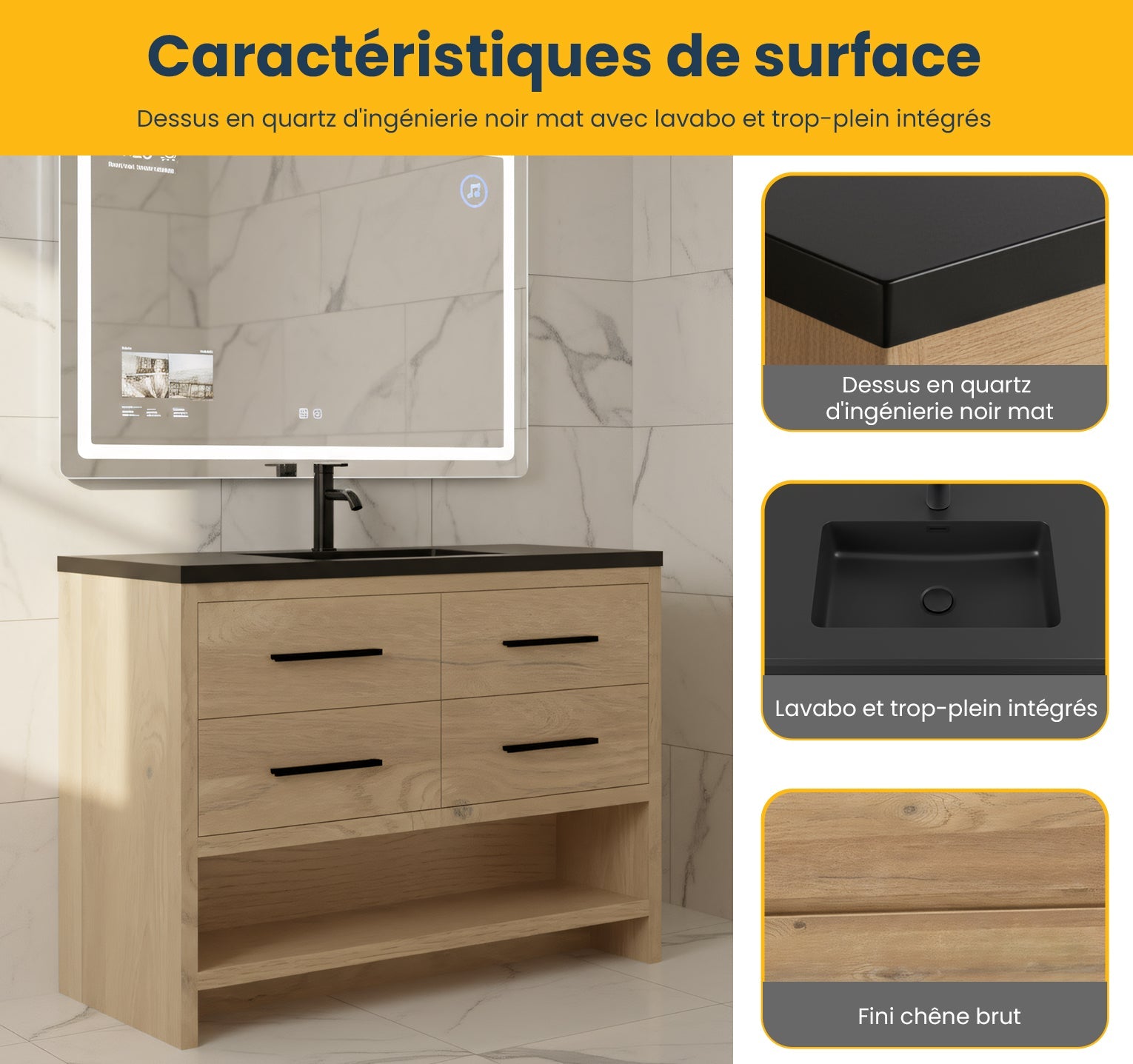 48" Rough Oak Freestanding Bathroom Vanity with Black Engineered Quartz Countertop-Migration_Bathroom Vanities-DECOROLALA