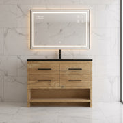 48" Rough Oak Freestanding Bathroom Vanity with Black Engineered Quartz Countertop-Migration_Bathroom Vanities-DECOROLALA