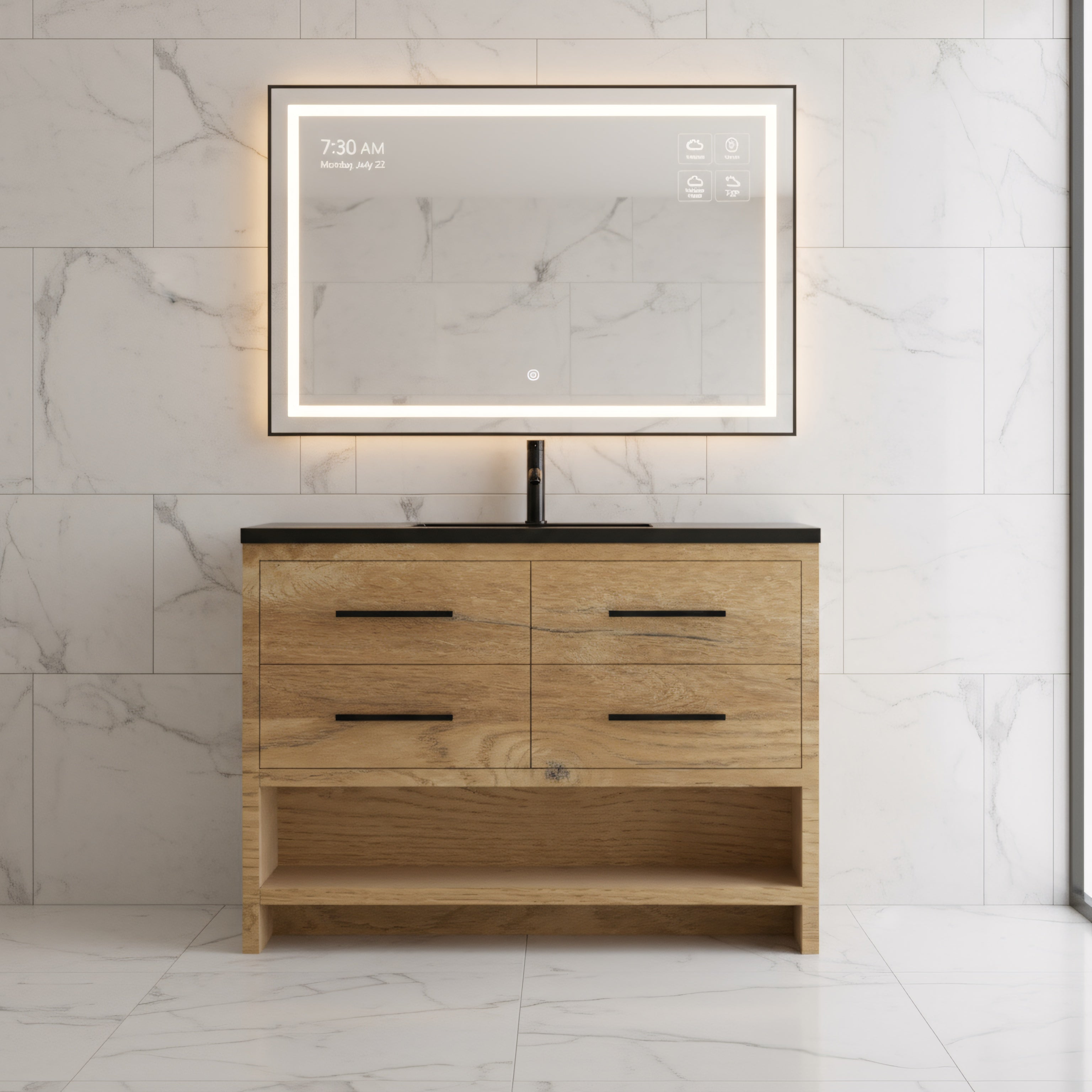 48" Rough Oak Freestanding Bathroom Vanity with Black Engineered Quartz Countertop-Migration_Bathroom Vanities-DECOROLALA