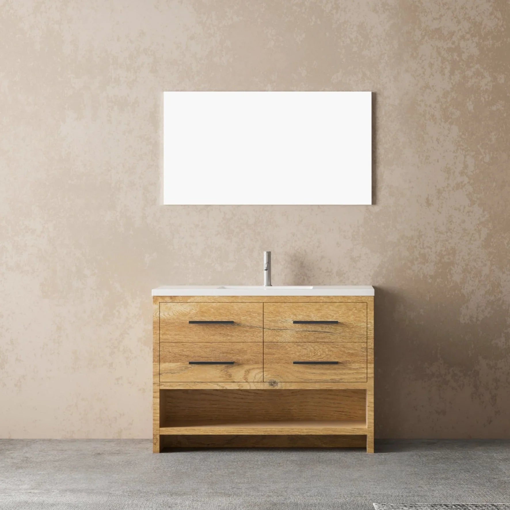 48" Rough Oak Freestanding Bathroom Vanity with White Polymarble Countertop-Migration_Bathroom Vanities-DECOROLALA