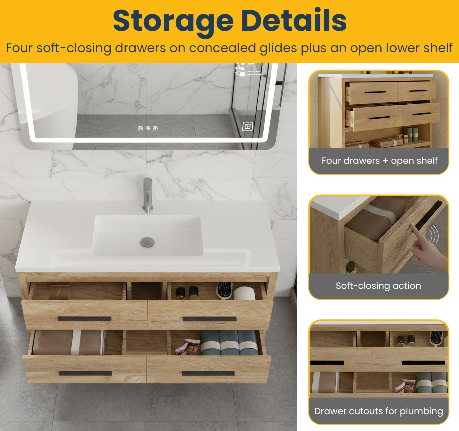 48" Rough Oak Freestanding Bathroom Vanity with White Polymarble Countertop-Migration_Bathroom Vanities-DECOROLALA