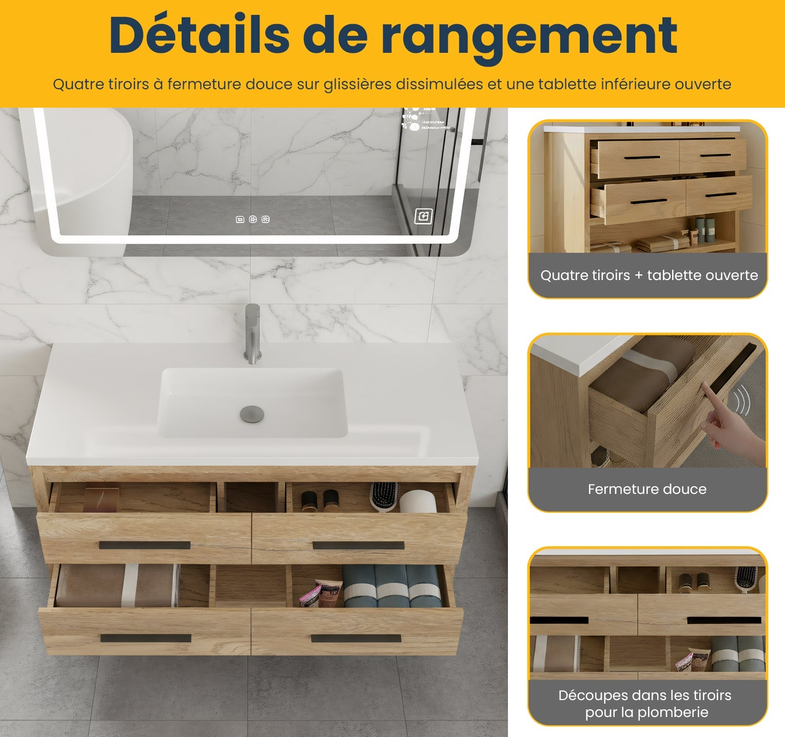 48" Rough Oak Freestanding Bathroom Vanity with White Polymarble Countertop-Migration_Bathroom Vanities-DECOROLALA