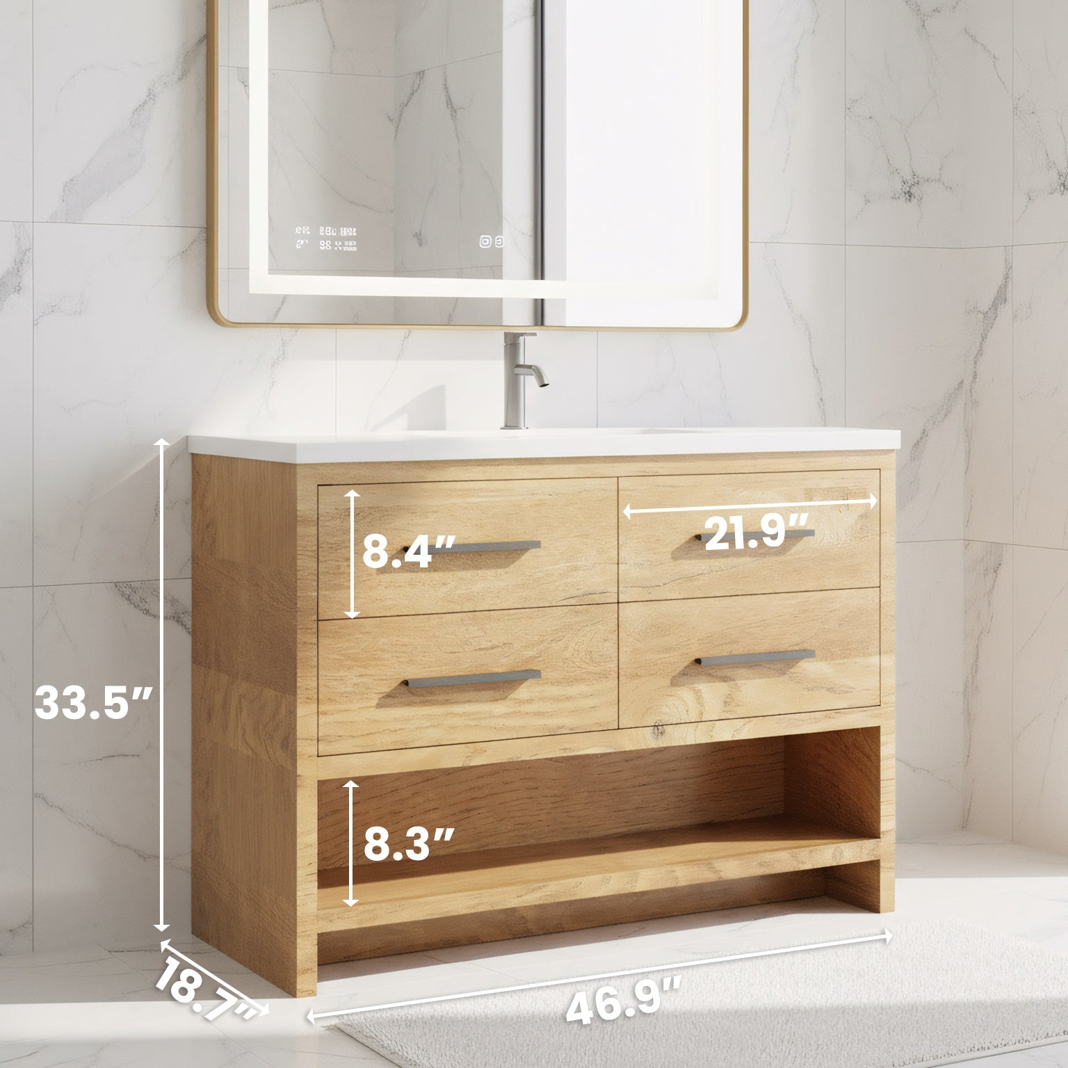 48" Rough Oak Freestanding Bathroom Vanity with White Polymarble Countertop-Migration_Bathroom Vanities-DECOROLALA