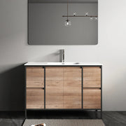 48" Rough Oak Freestanding Single Sink Bathroom Vanity with White Ceramic Countertop and Black Metal Frame-Migration_Bathroom Vanities-DECOROLALA