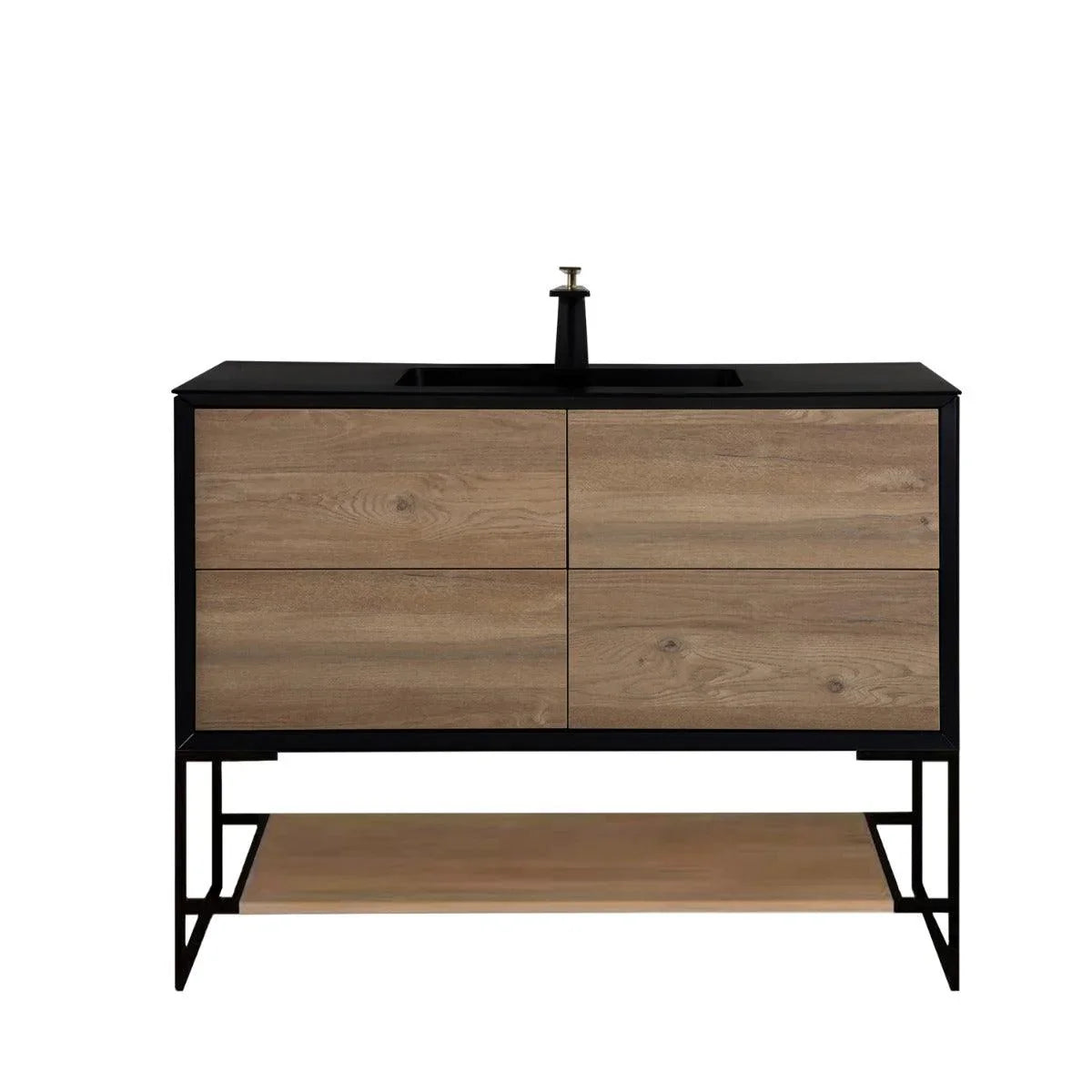 48" Rough Oak Open Shelf with Matte Black Frame-Migration_Bathroom Vanities-DECOROLALA