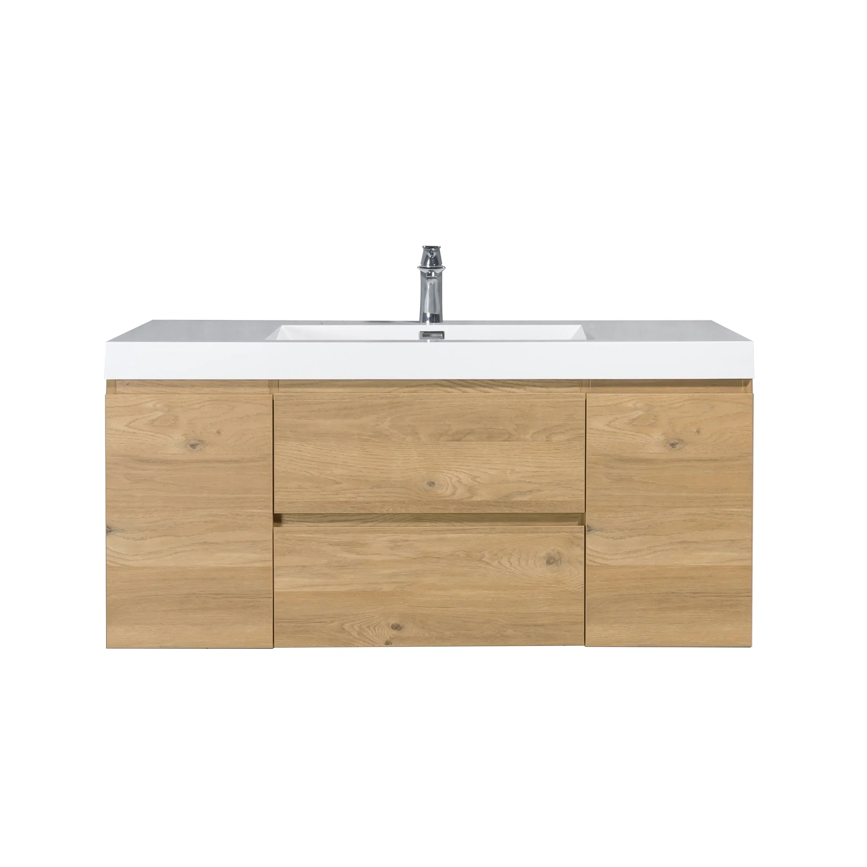 48" Rough Oak Wall Mount Single Sink Bathroom Vanity with White Polymarble Countertop - KD-Migration_Bathroom Vanities-DECOROLALA