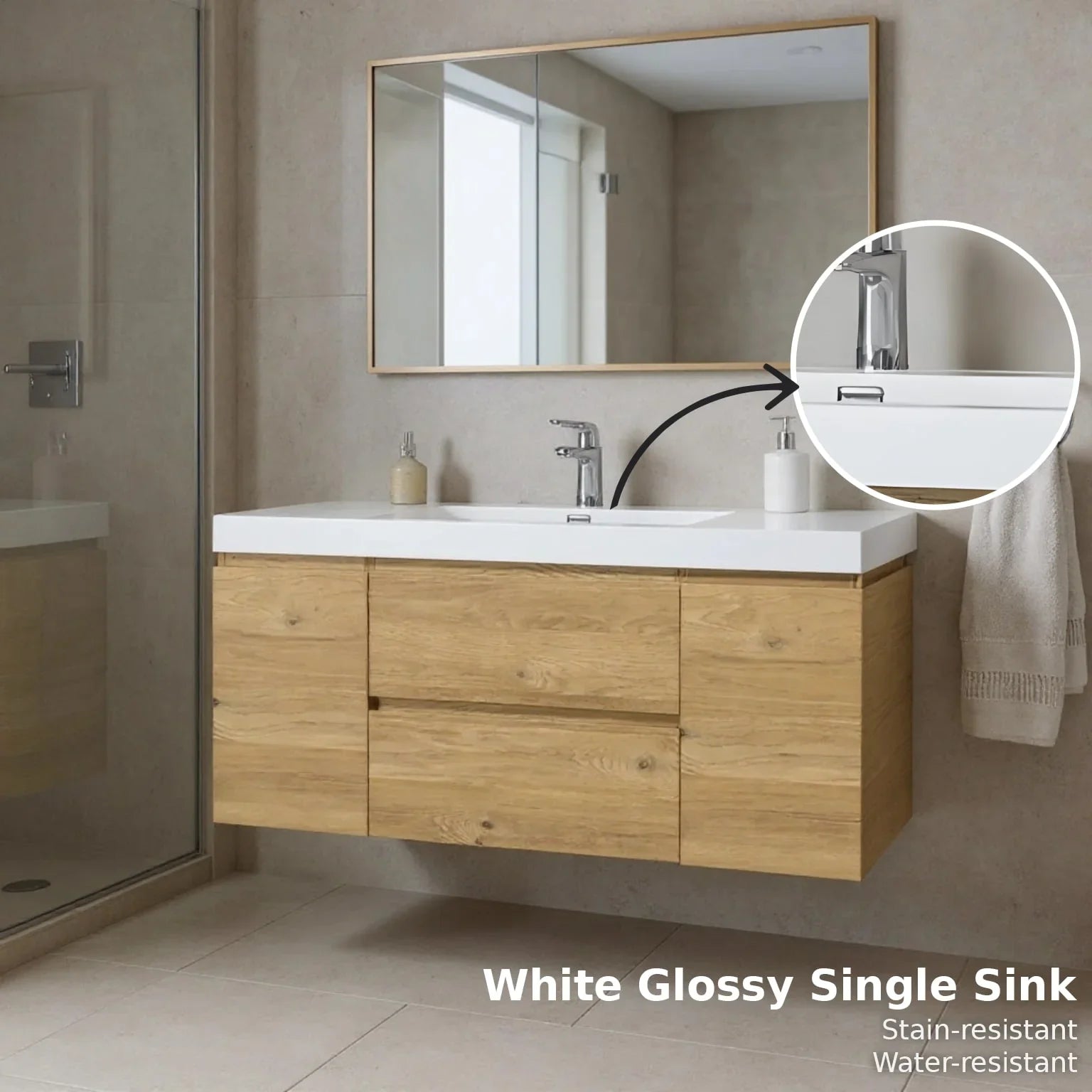 48" Rough Oak Wall Mount Single Sink Bathroom Vanity with White Polymarble Countertop-Migration_Bathroom Vanities-DECOROLALA