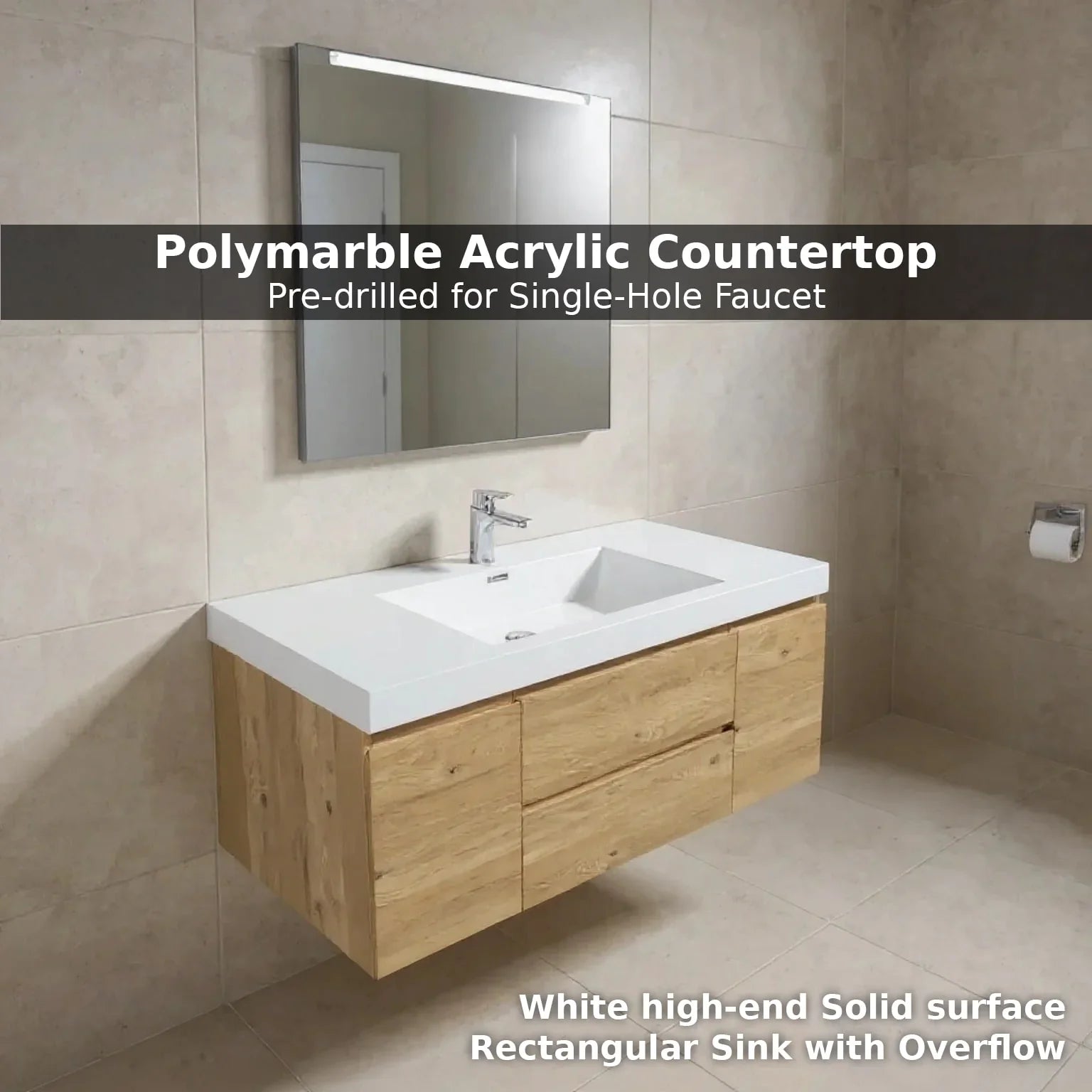 48" Rough Oak Wall Mount Single Sink Bathroom Vanity with White Polymarble Countertop-Migration_Bathroom Vanities-DECOROLALA