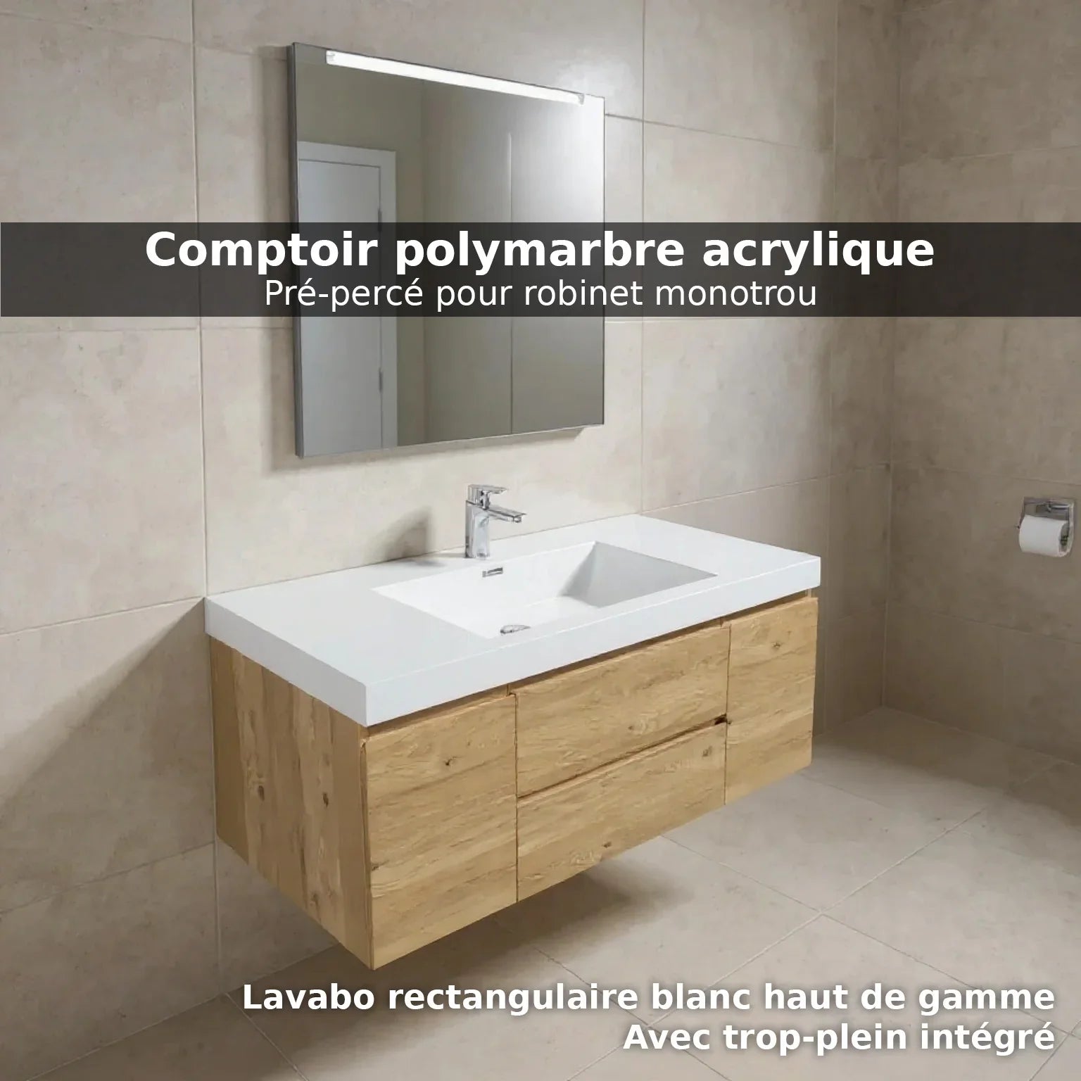 48" Rough Oak Wall Mount Single Sink Bathroom Vanity with White Polymarble Countertop-Migration_Bathroom Vanities-DECOROLALA