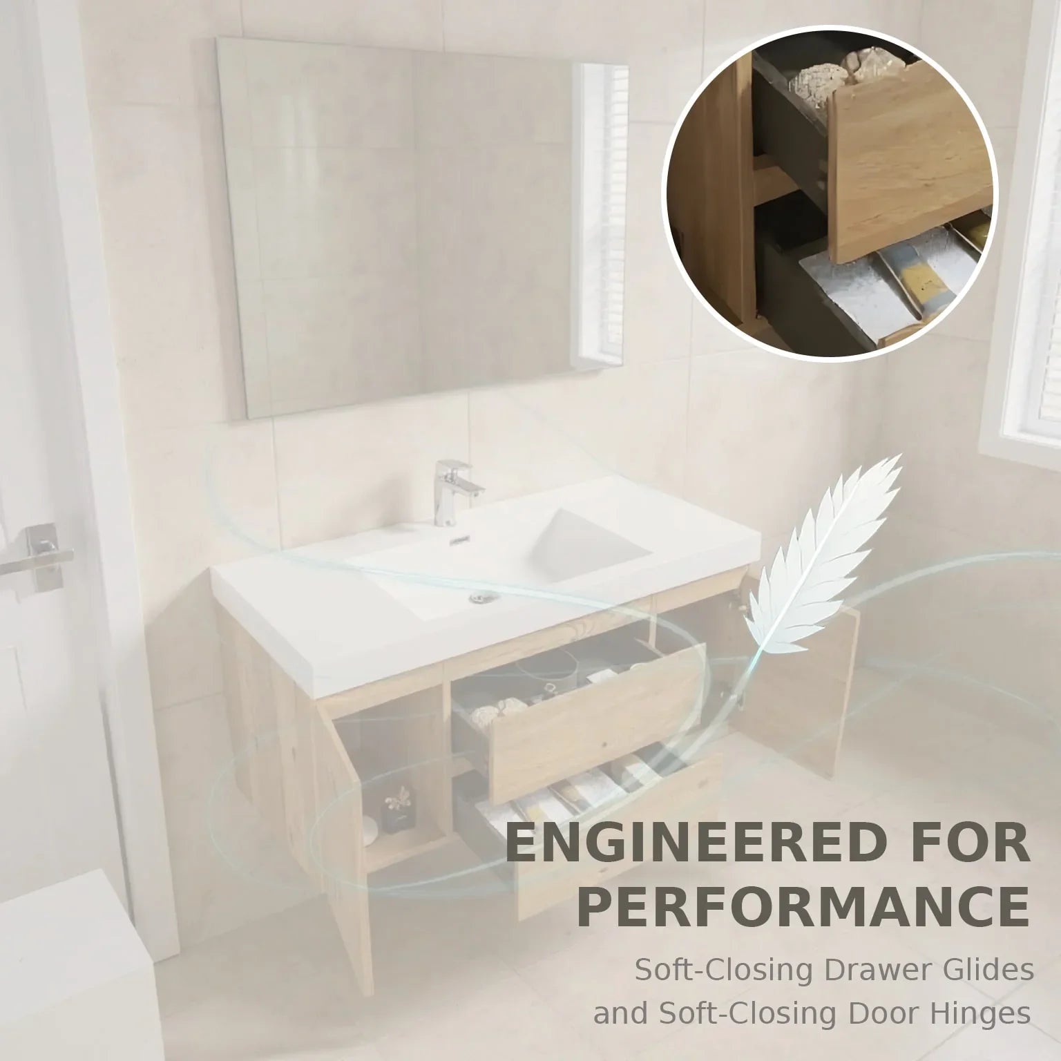 48" Rough Oak Wall Mount Single Sink Bathroom Vanity with White Polymarble Countertop-Migration_Bathroom Vanities-DECOROLALA