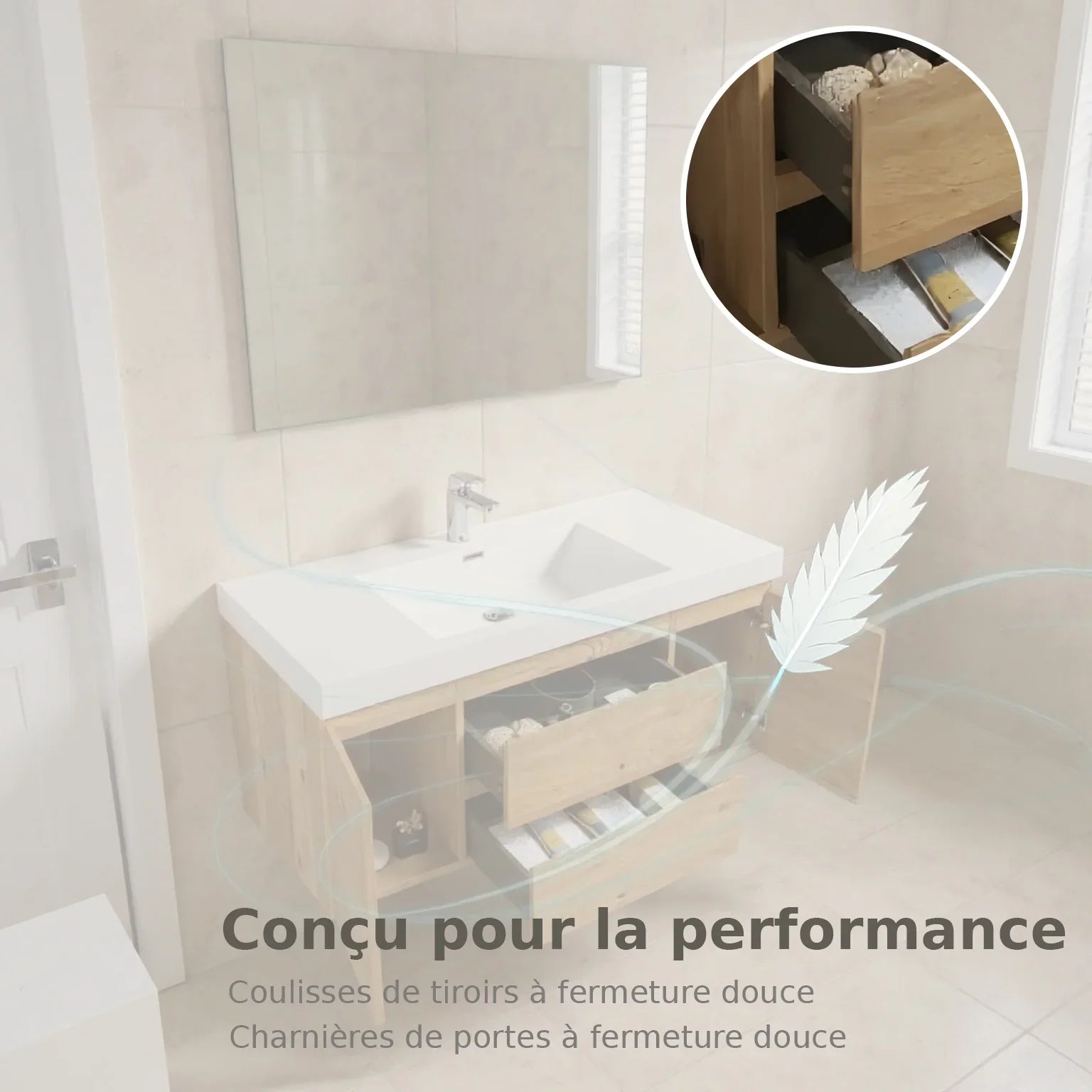 48" Rough Oak Wall Mount Single Sink Bathroom Vanity with White Polymarble Countertop-Migration_Bathroom Vanities-DECOROLALA