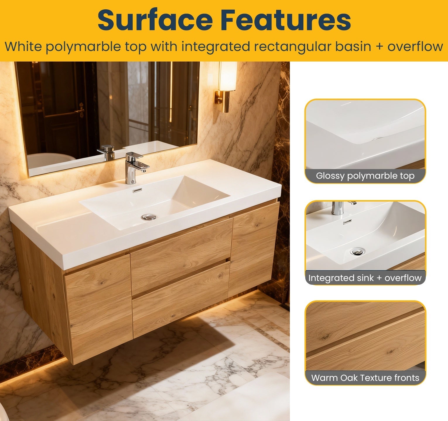 48" Rough Oak Wall Mount Single Sink Bathroom Vanity with White Polymarble Countertop-Migration_Bathroom Vanities-DECOROLALA