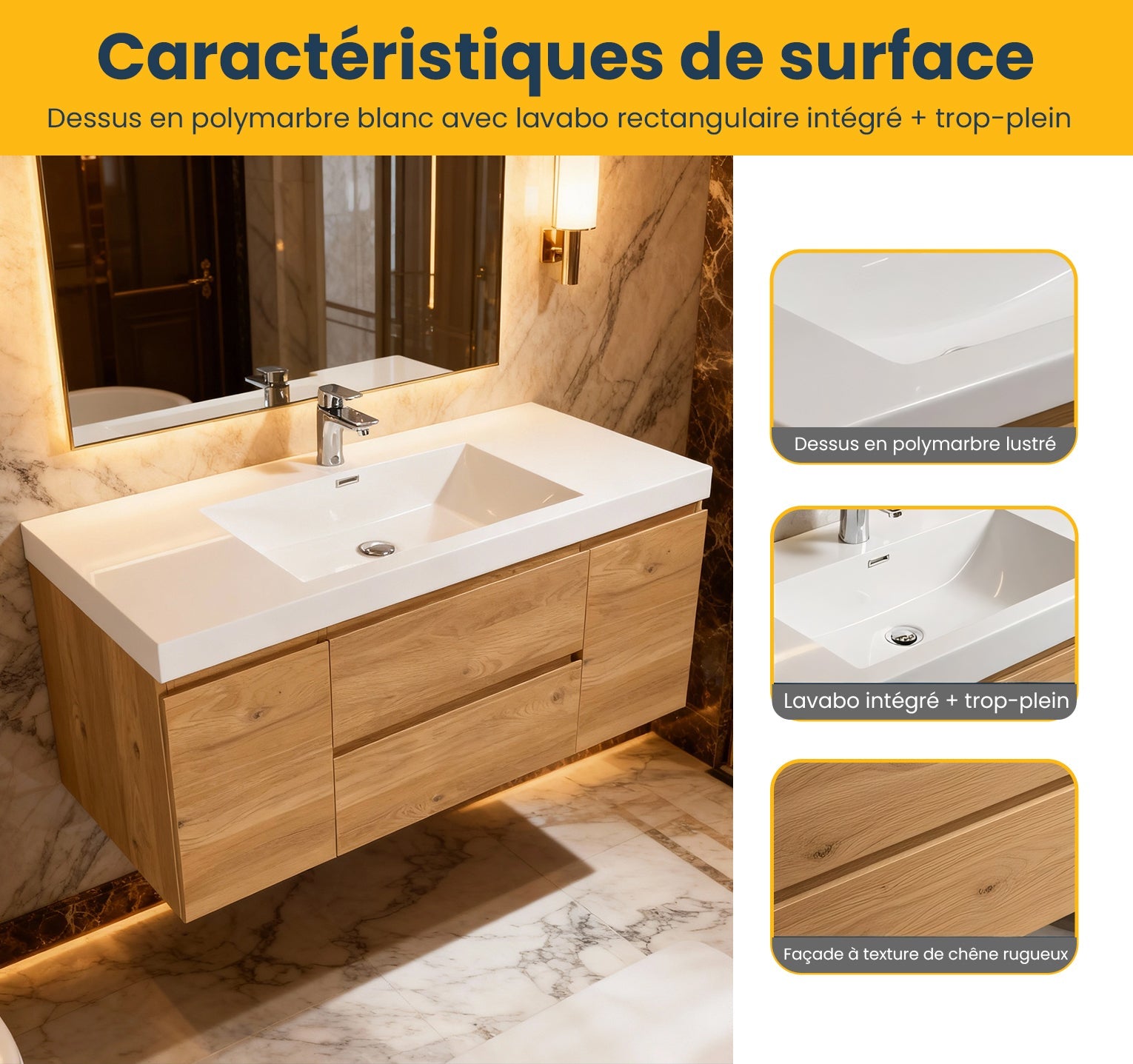 48" Rough Oak Wall Mount Single Sink Bathroom Vanity with White Polymarble Countertop-Migration_Bathroom Vanities-DECOROLALA