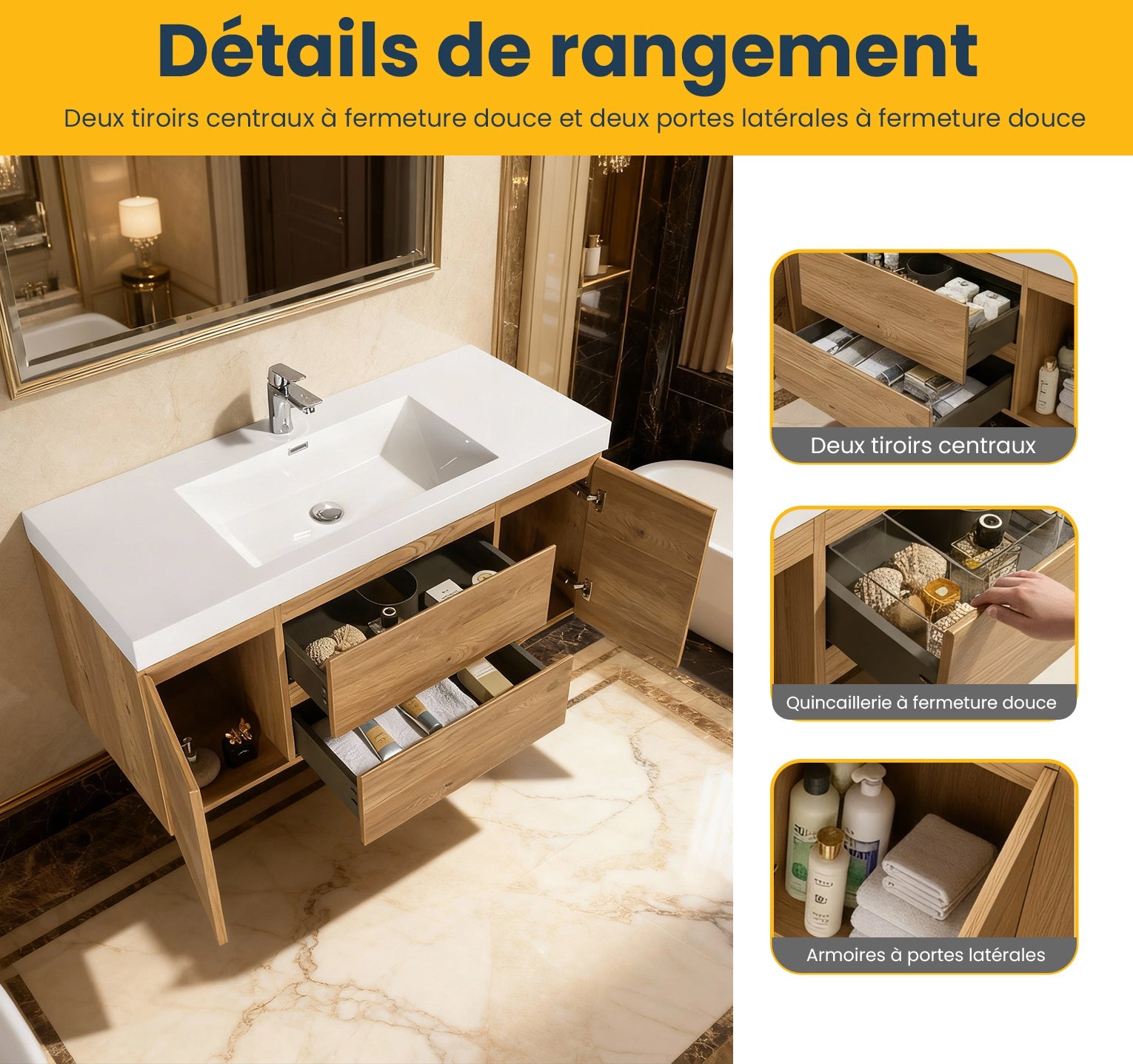 48" Rough Oak Wall Mount Single Sink Bathroom Vanity with White Polymarble Countertop-Migration_Bathroom Vanities-DECOROLALA