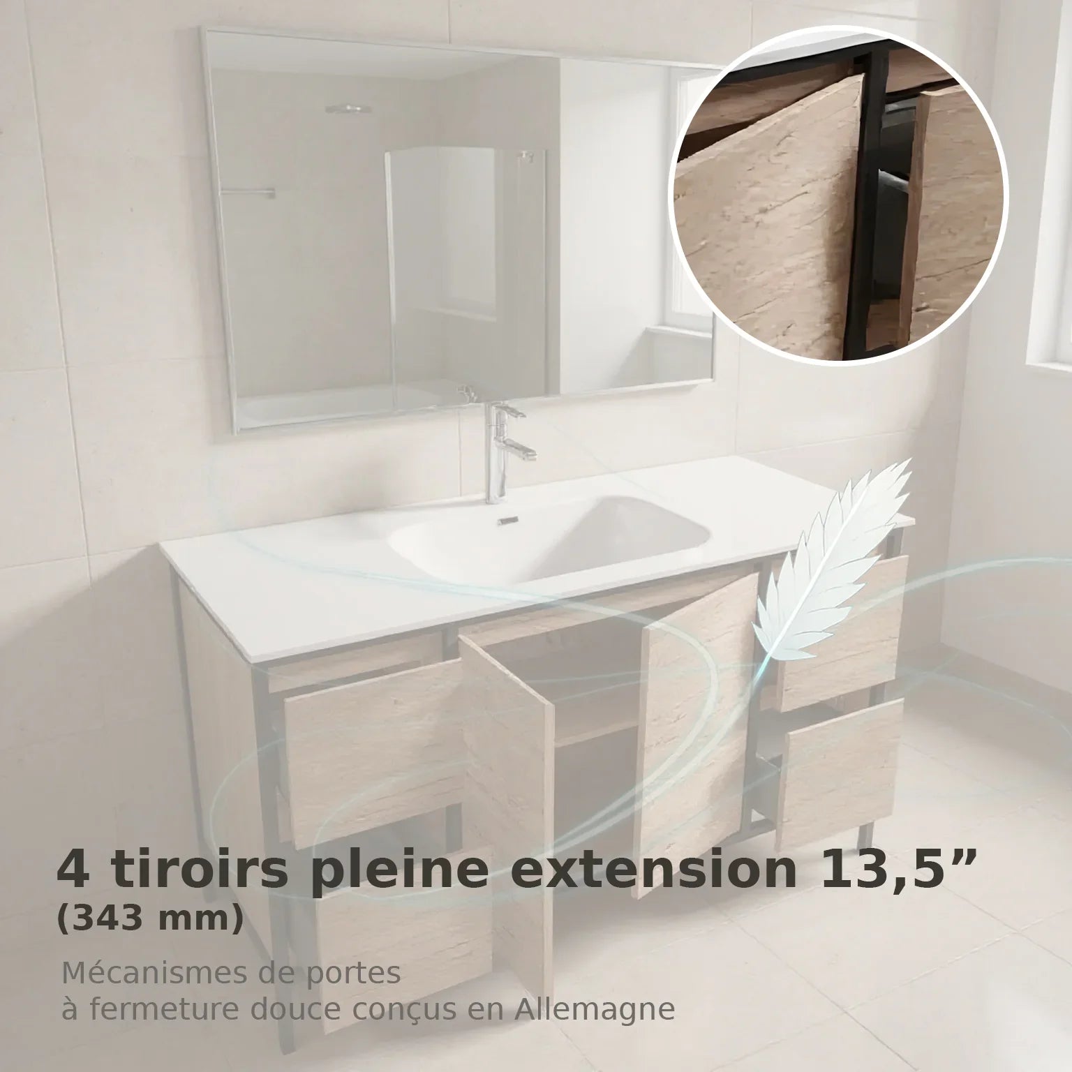 48" Rough Oak and Black Metal Frame Freestanding Single Sink Bathroom Vanity with White Ceramic Countertop-Migration_Bathroom Vanities-DECOROLALA