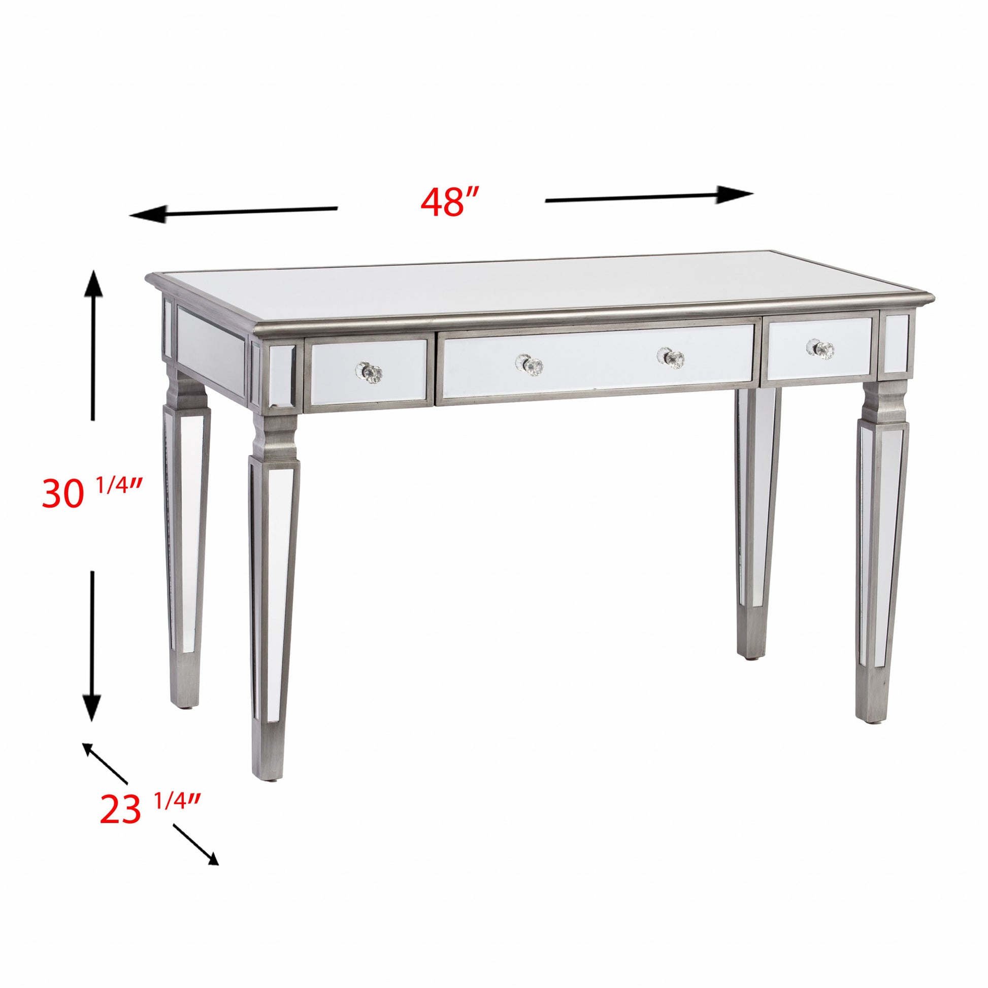 48" Silver Mirrored With Three Drawers-Desks-DECOROLALA