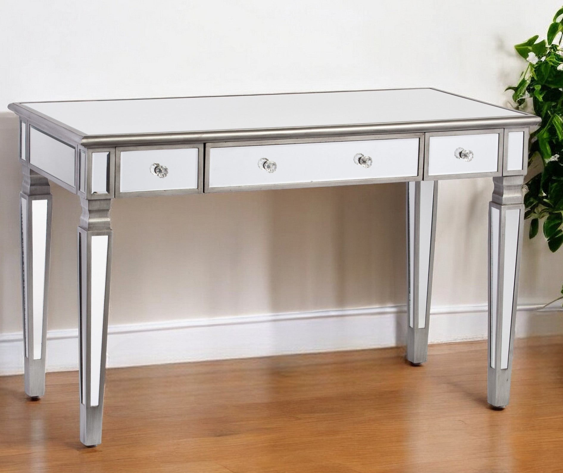 48" Silver Mirrored With Three Drawers-Desks-DECOROLALA