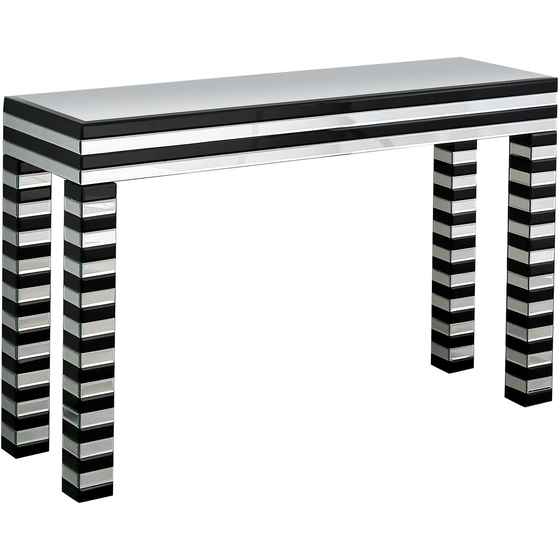 48" Silver and Black Mirrored Glass Console Table-Console Tables-DECOROLALA