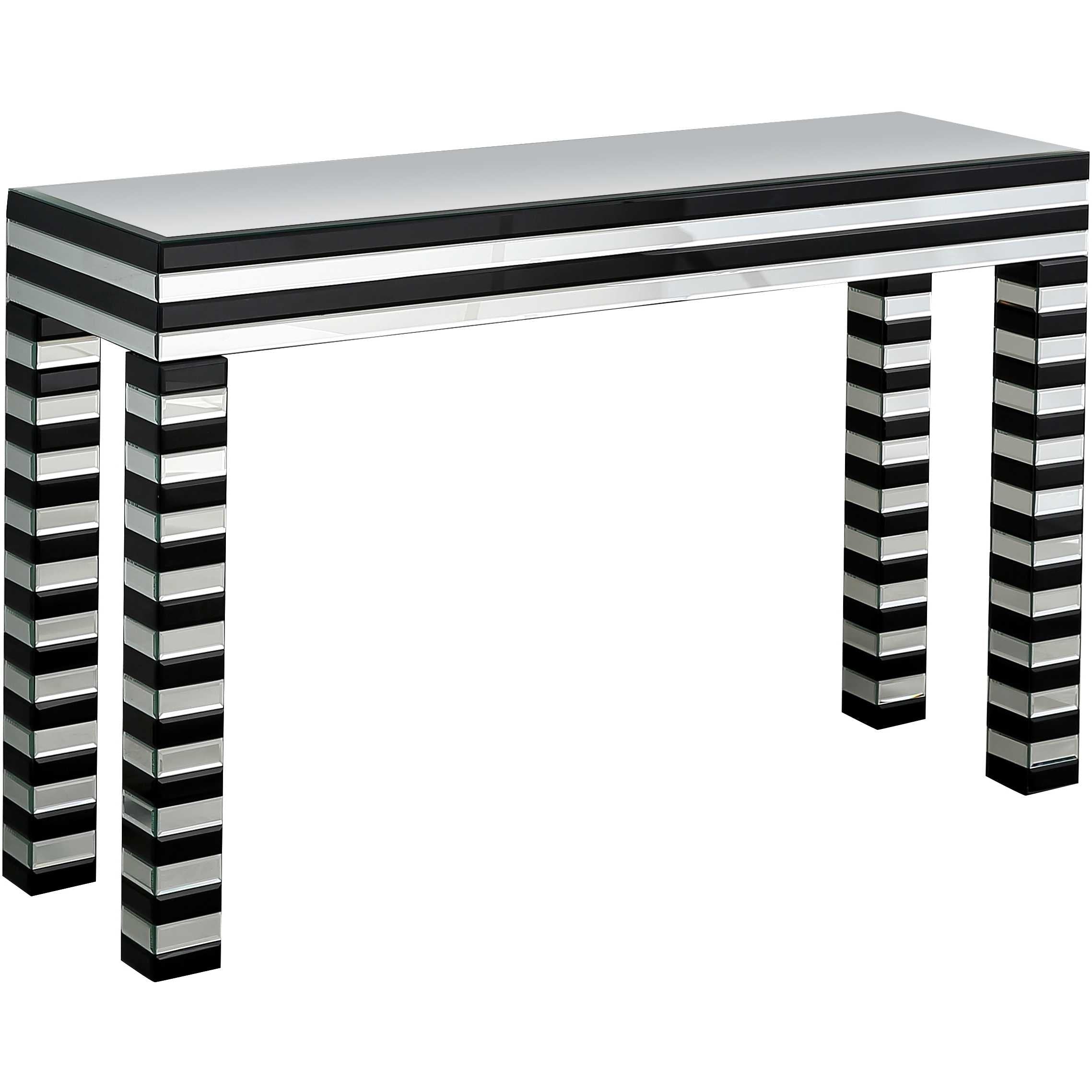 48" Silver and Black Mirrored Glass Console Table-Console Tables-DECOROLALA