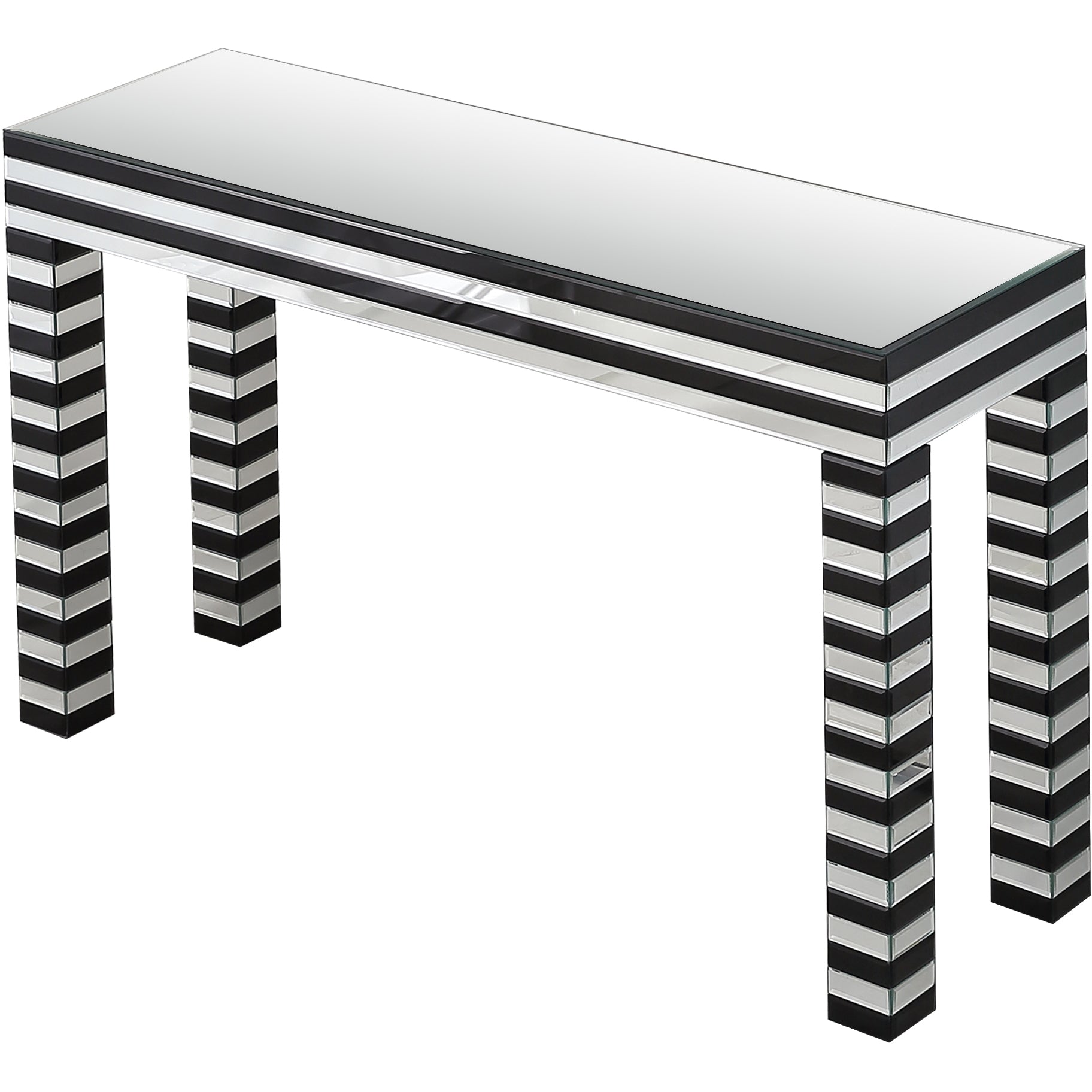 48" Silver and Black Mirrored Glass Console Table-Console Tables-DECOROLALA