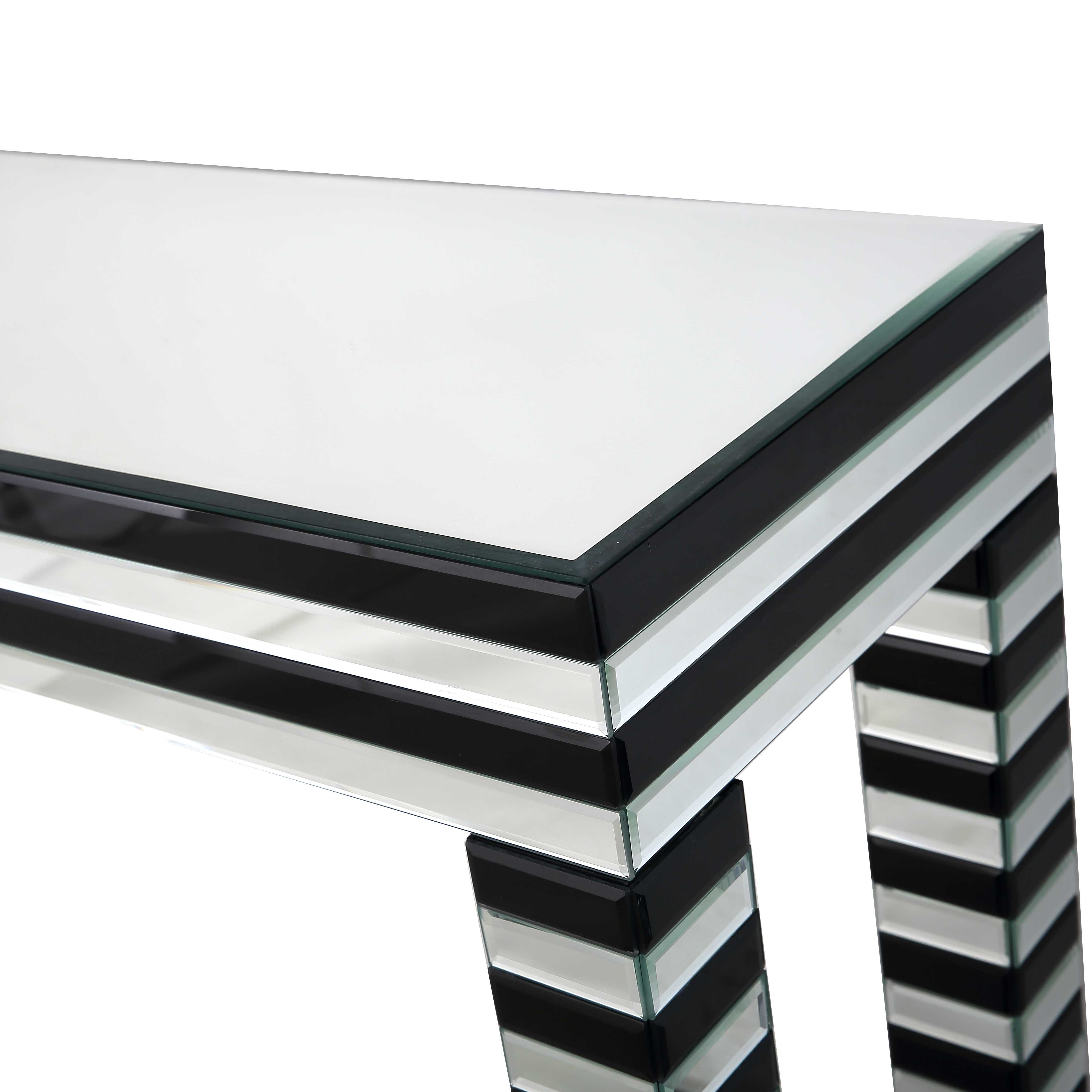 48" Silver and Black Mirrored Glass Console Table-Console Tables-DECOROLALA
