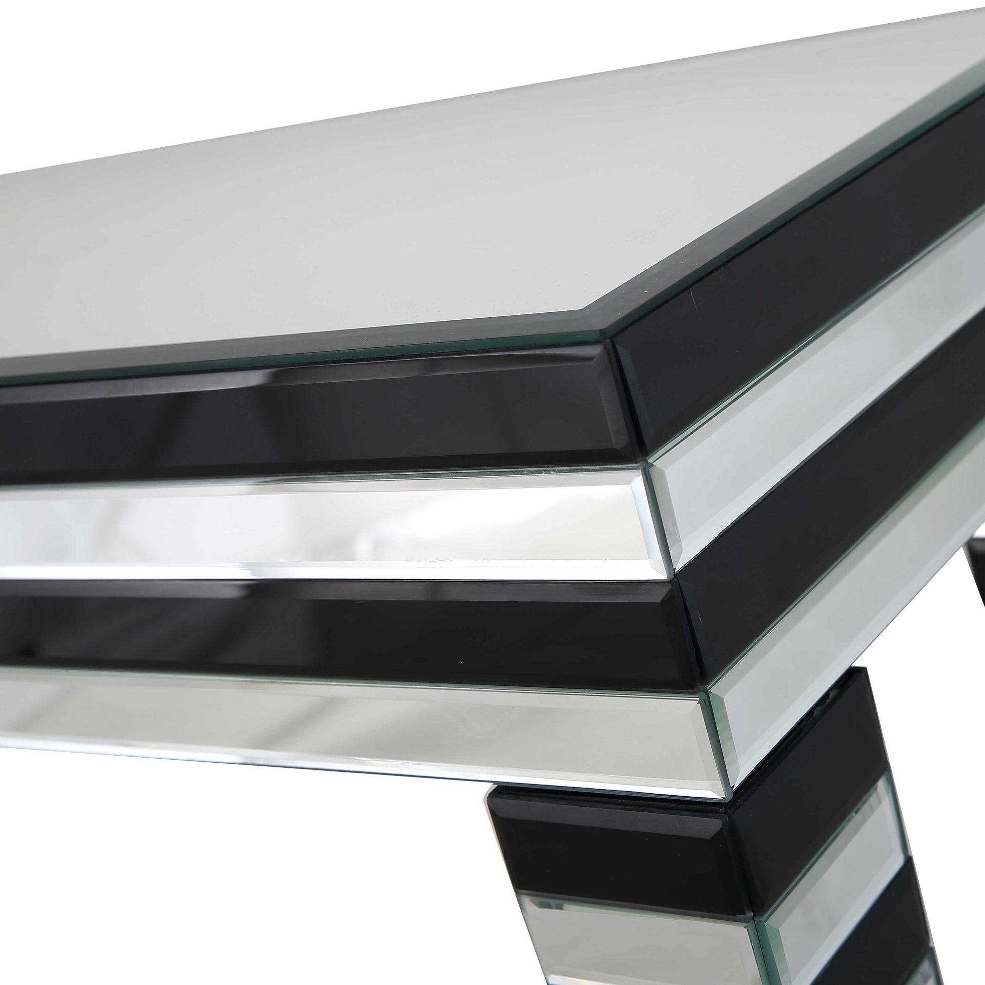48" Silver and Black Mirrored Glass Console Table-Console Tables-DECOROLALA