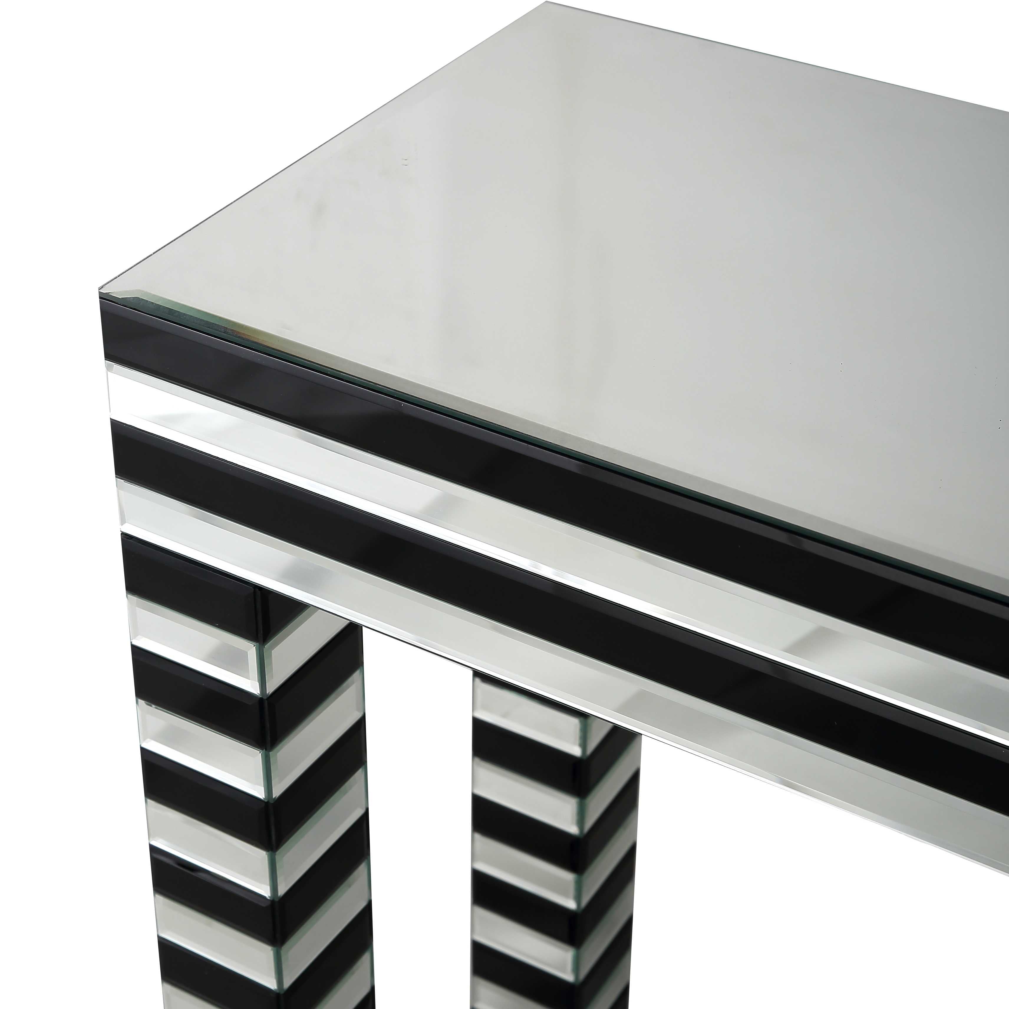 48" Silver and Black Mirrored Glass Console Table-Console Tables-DECOROLALA
