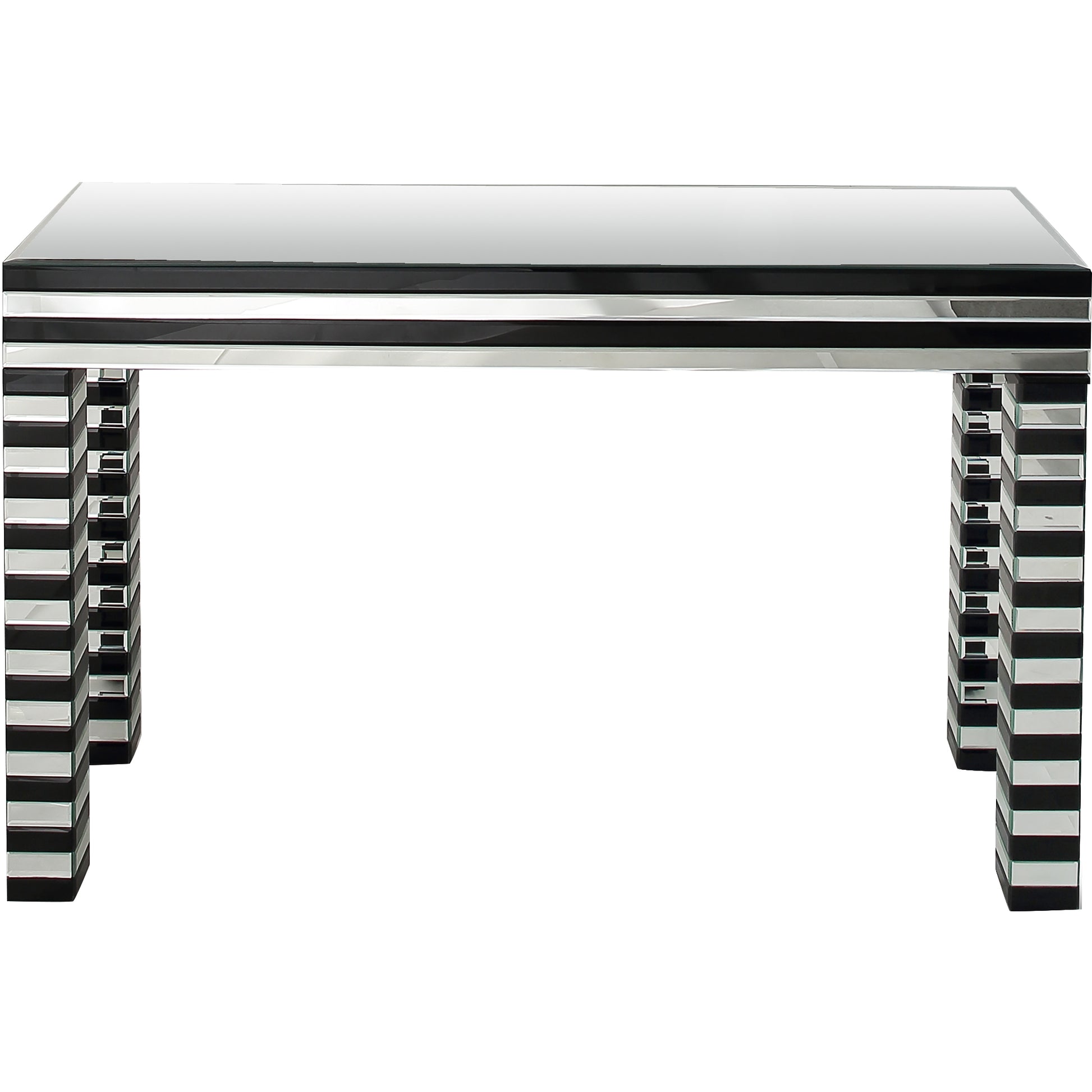 48" Silver and Black Mirrored Glass Console Table-Console Tables-DECOROLALA