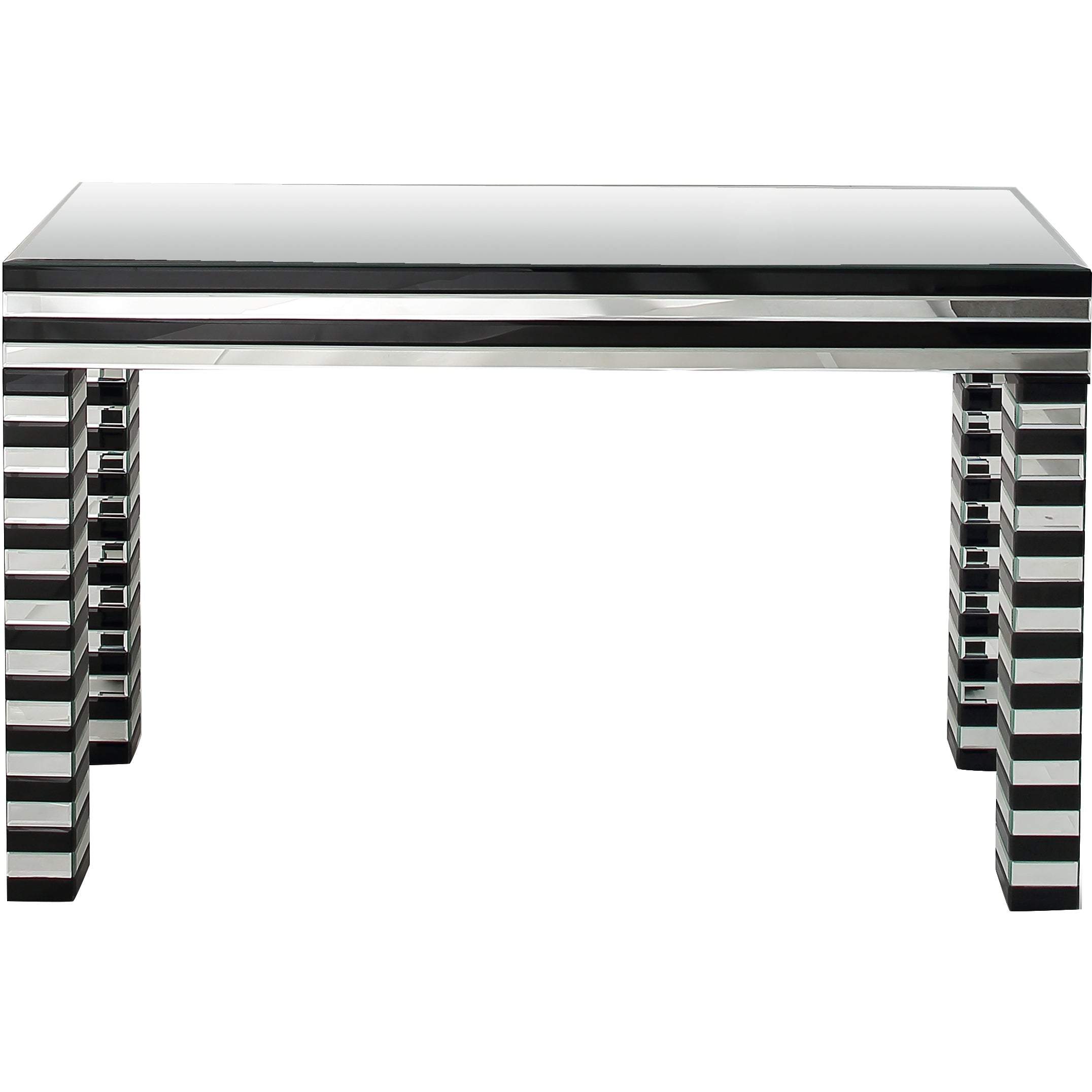 48" Silver and Black Mirrored Glass Console Table-Console Tables-DECOROLALA