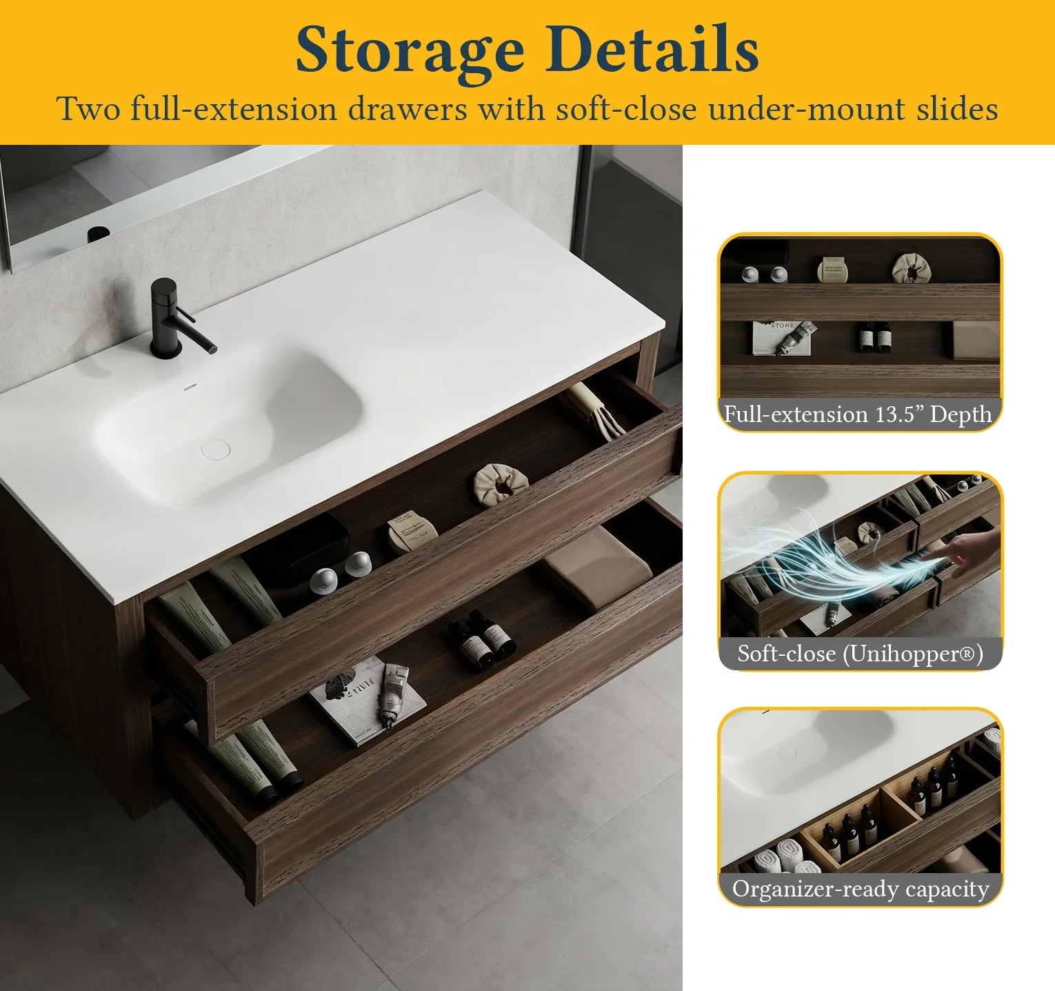 48" Smoked Oak Freestanding Single Sink Bathroom Vanity with White Solid Surface Countertop-Migration_Bathroom Vanities-DECOROLALA