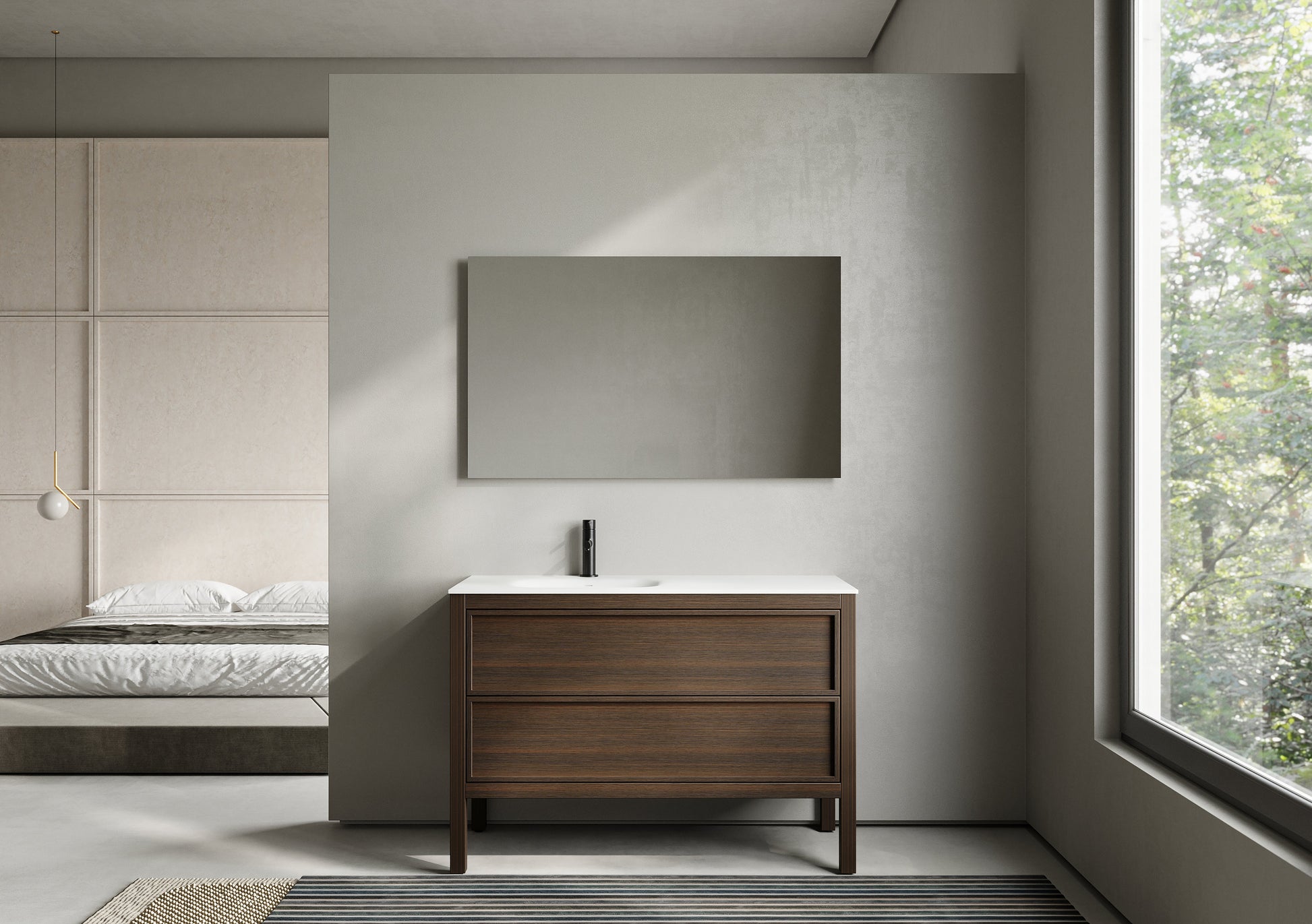 48" Smoked Oak Freestanding Single Sink Bathroom Vanity with White Solid Surface Countertop-Migration_Bathroom Vanities-DECOROLALA