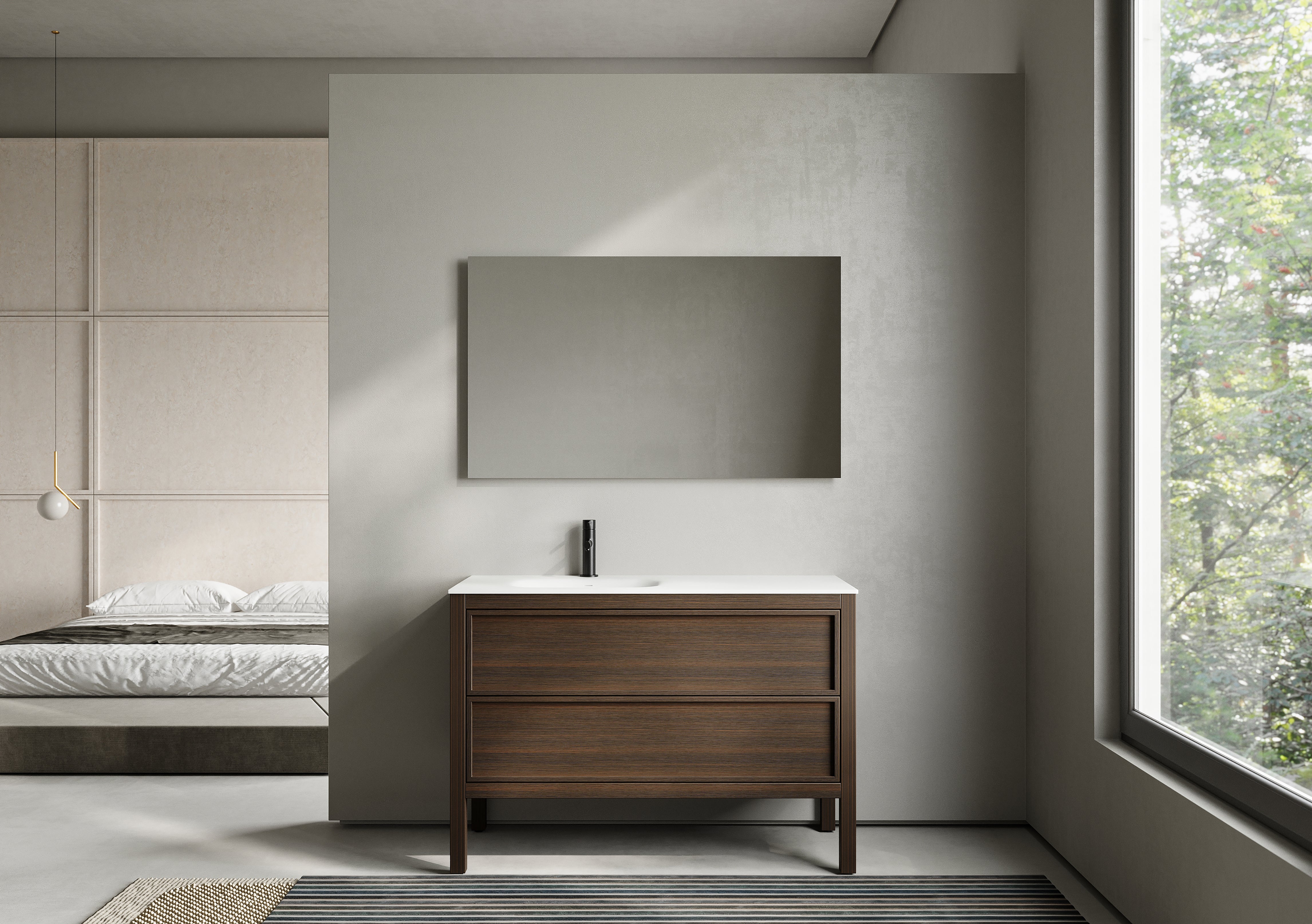 48" Smoked Oak Freestanding Single Sink Bathroom Vanity with White Solid Surface Countertop-Migration_Bathroom Vanities-DECOROLALA