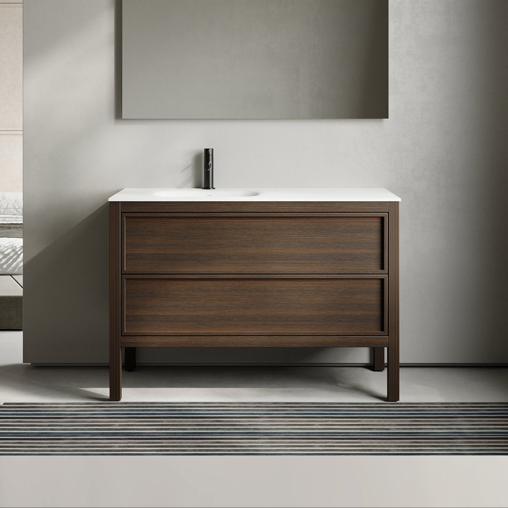 48" Smoked Oak Freestanding Single Sink Bathroom Vanity with White Solid Surface Countertop-Migration_Bathroom Vanities-DECOROLALA