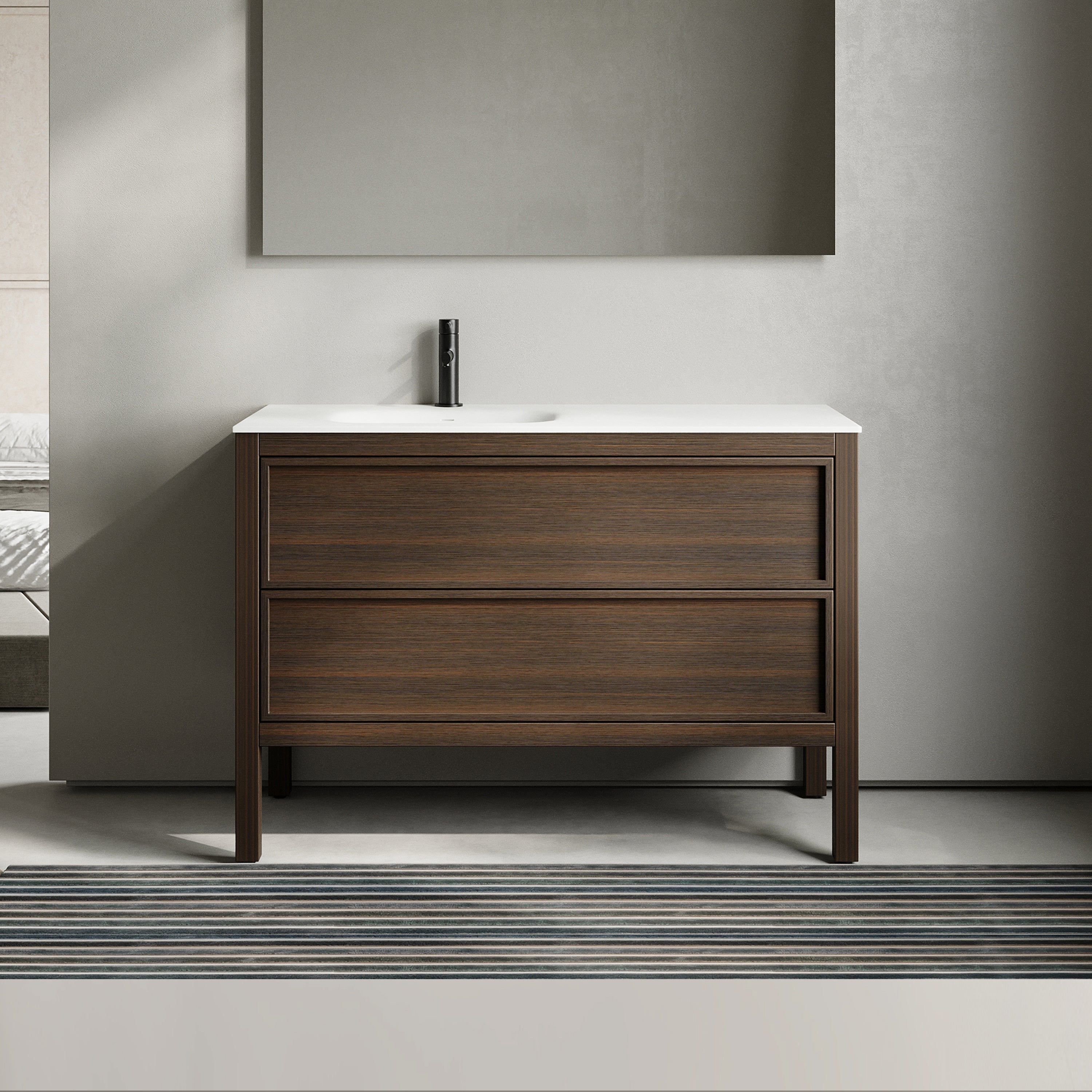 48" Smoked Oak Freestanding Single Sink Bathroom Vanity with White Solid Surface Countertop-Migration_Bathroom Vanities-DECOROLALA