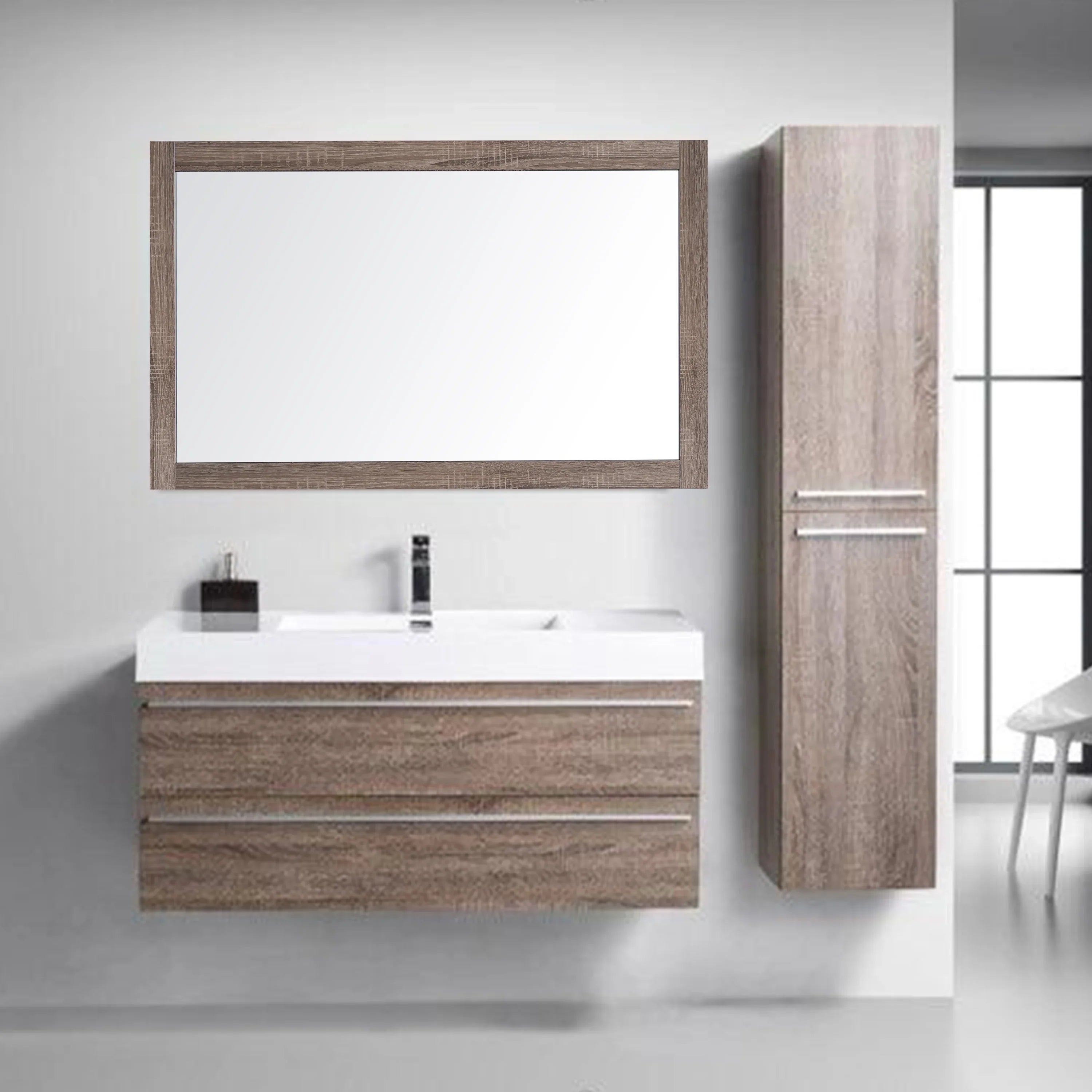 48" Soft Oak Rectangular Framed Bathroom Mirror-Migration_Mirrors-DECOROLALA