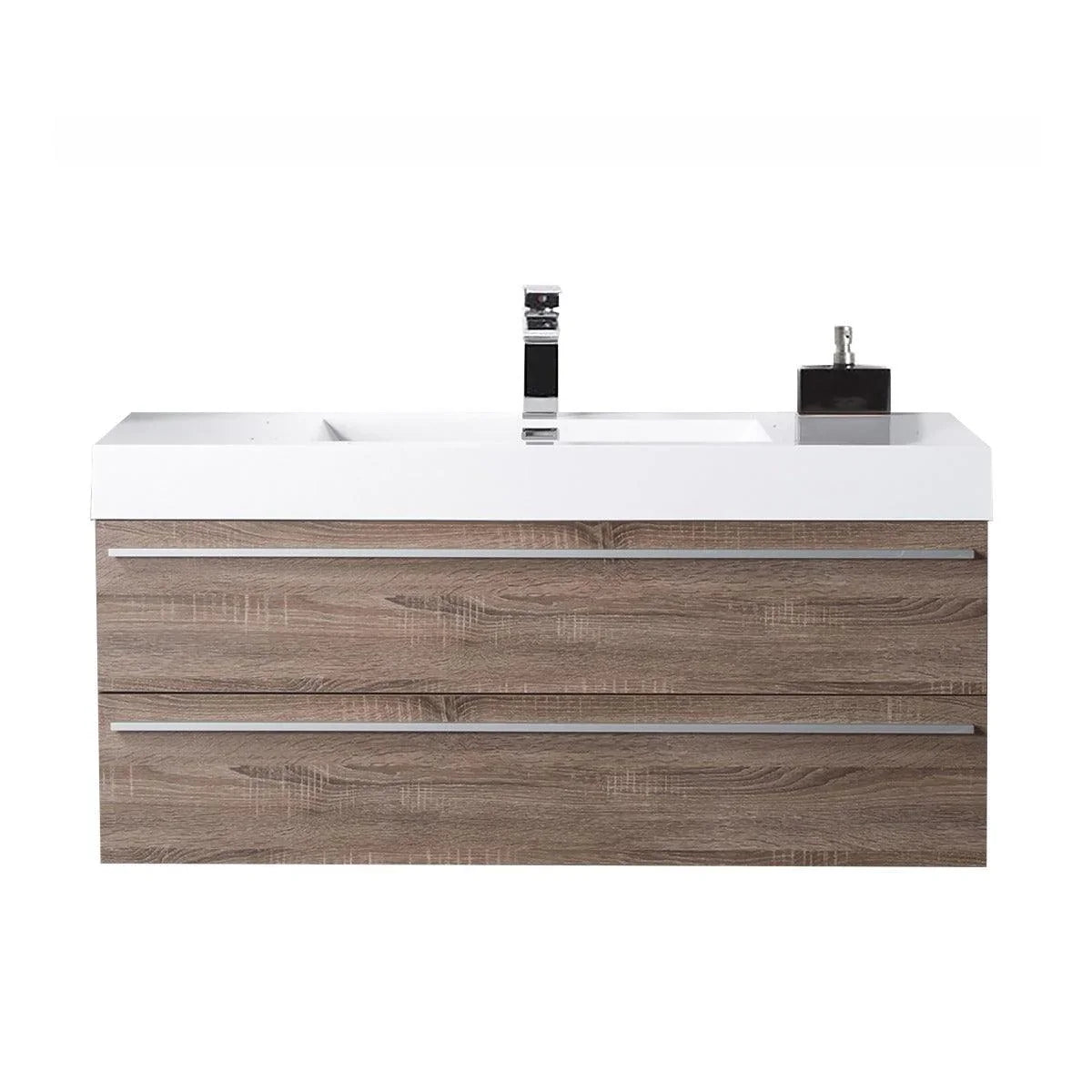 48" Soft Oak Wall Mount Single Sink Bathroom Vanity with White Polymarble Countertop-Migration_Bathroom Vanities-DECOROLALA