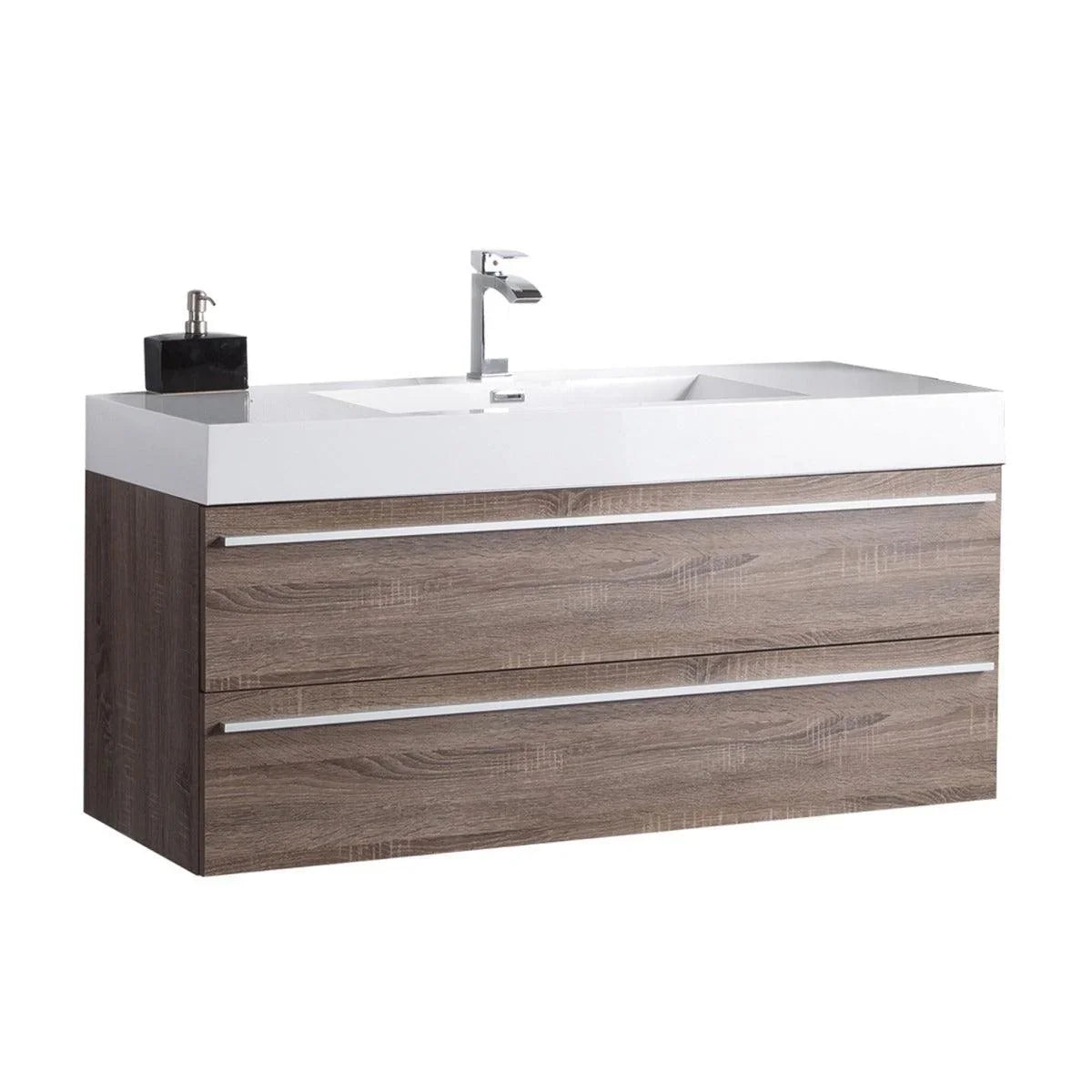 48" Soft Oak Wall Mount Single Sink Bathroom Vanity with White Polymarble Countertop-Migration_Bathroom Vanities-DECOROLALA