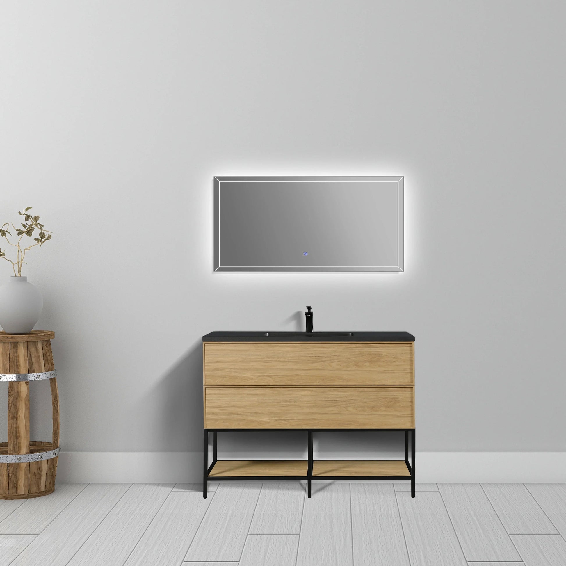 48" Sunset Walnut Wall Mount Bathroom Vanity with Black Engineered Quartz Countertop-Migration_Bathroom Vanities-DECOROLALA