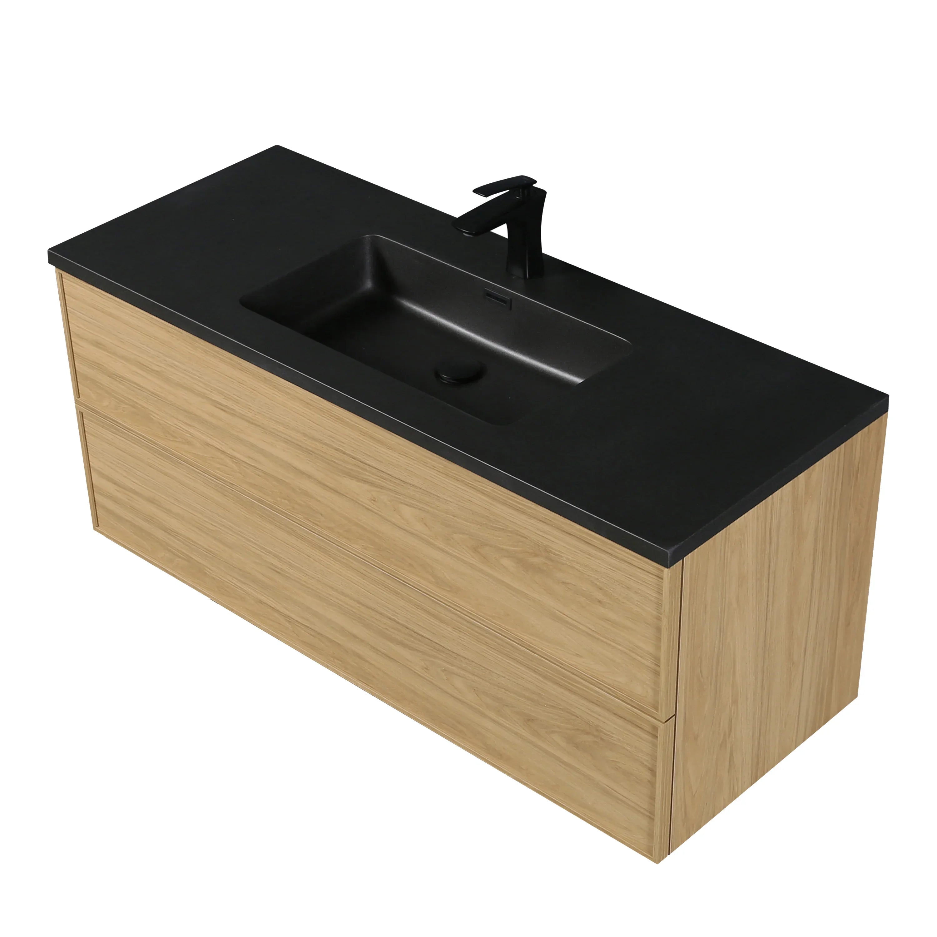 48" Sunset Walnut Wall Mount Bathroom Vanity with Black Engineered Quartz Countertop-Migration_Bathroom Vanities-DECOROLALA