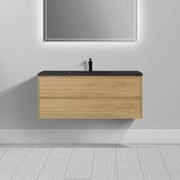 48" Sunset Walnut Wall Mount Bathroom Vanity with Black Engineered Quartz Countertop-Migration_Bathroom Vanities-DECOROLALA