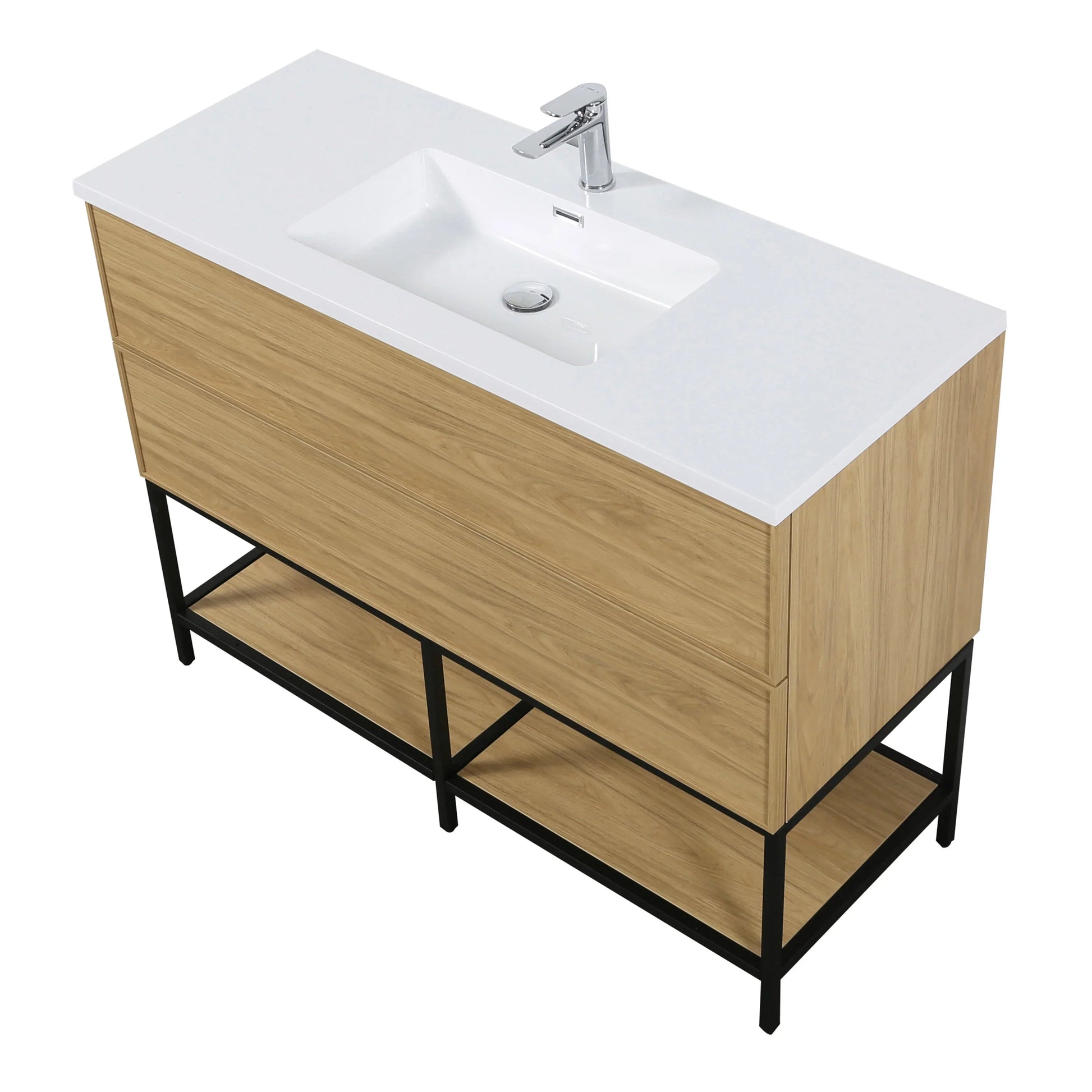 48" Sunset Walnut Wall Mount Bathroom Vanity with White Polymarble Countertop-Migration_Bathroom Vanities-DECOROLALA