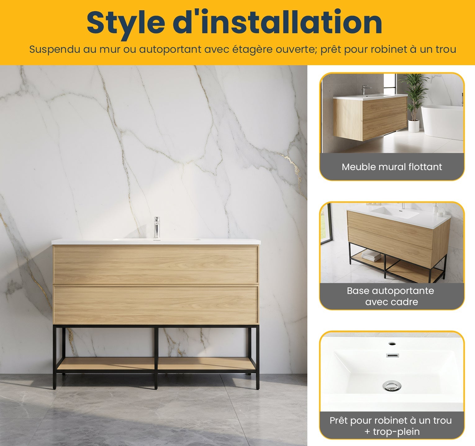 48" Sunset Walnut Wall Mount Bathroom Vanity with White Polymarble Countertop-Migration_Bathroom Vanities-DECOROLALA