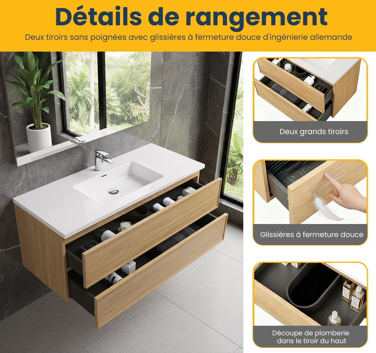 48" Sunset Walnut Wall Mount Bathroom Vanity with White Polymarble Countertop-Migration_Bathroom Vanities-DECOROLALA