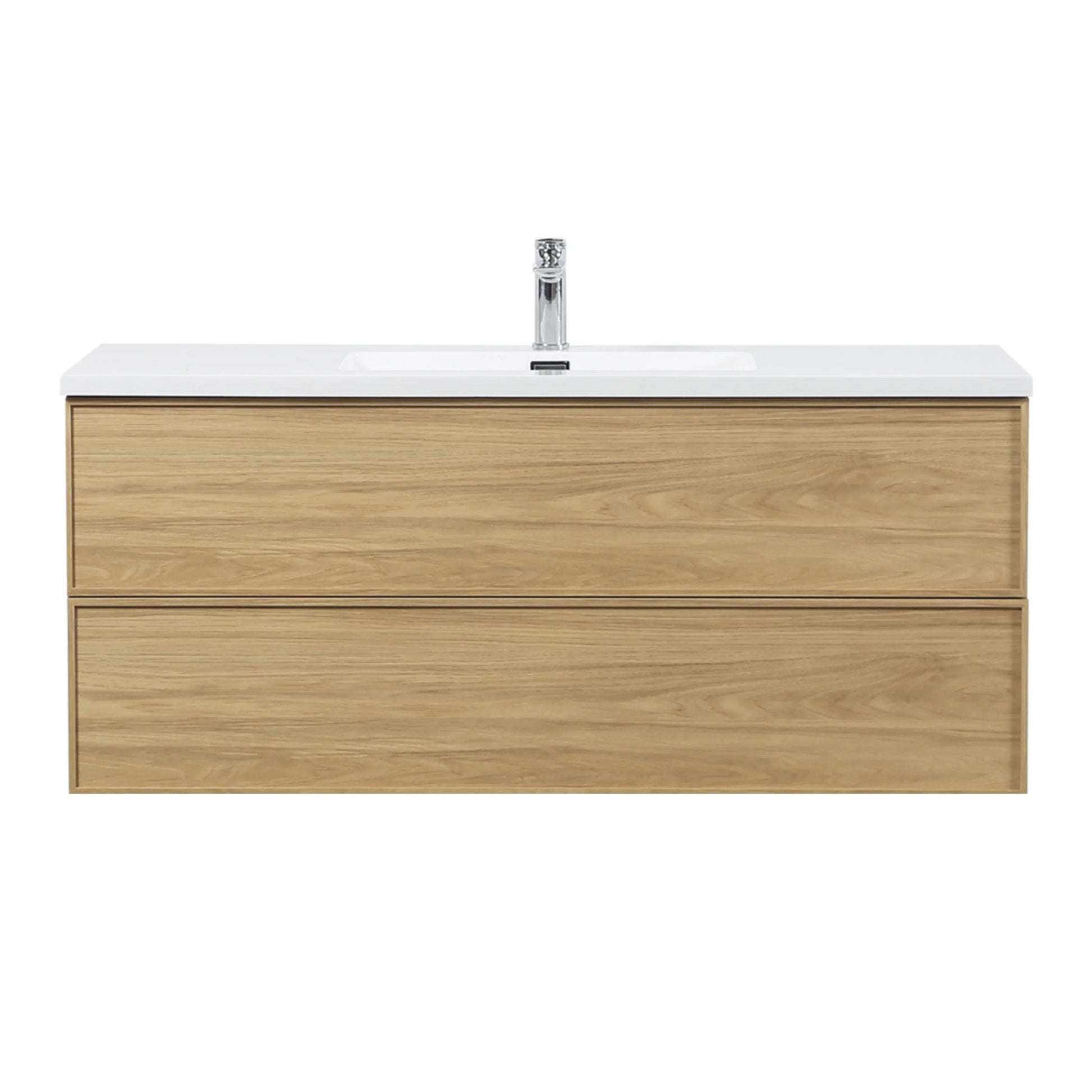 48" Sunset Walnut Wall Mount Bathroom Vanity with White Polymarble Countertop-Migration_Bathroom Vanities-DECOROLALA