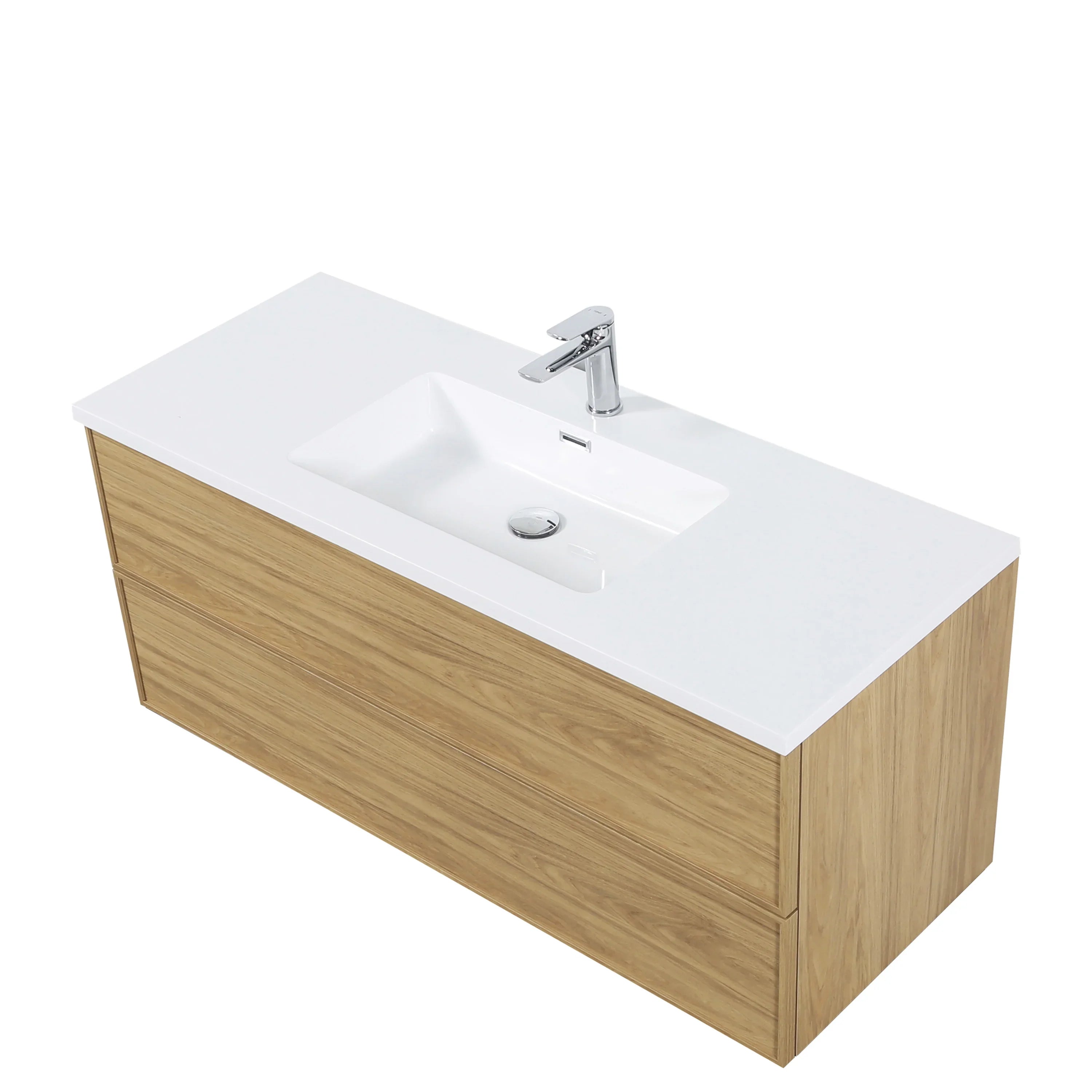48" Sunset Walnut Wall Mount Bathroom Vanity with White Polymarble Countertop-Migration_Bathroom Vanities-DECOROLALA