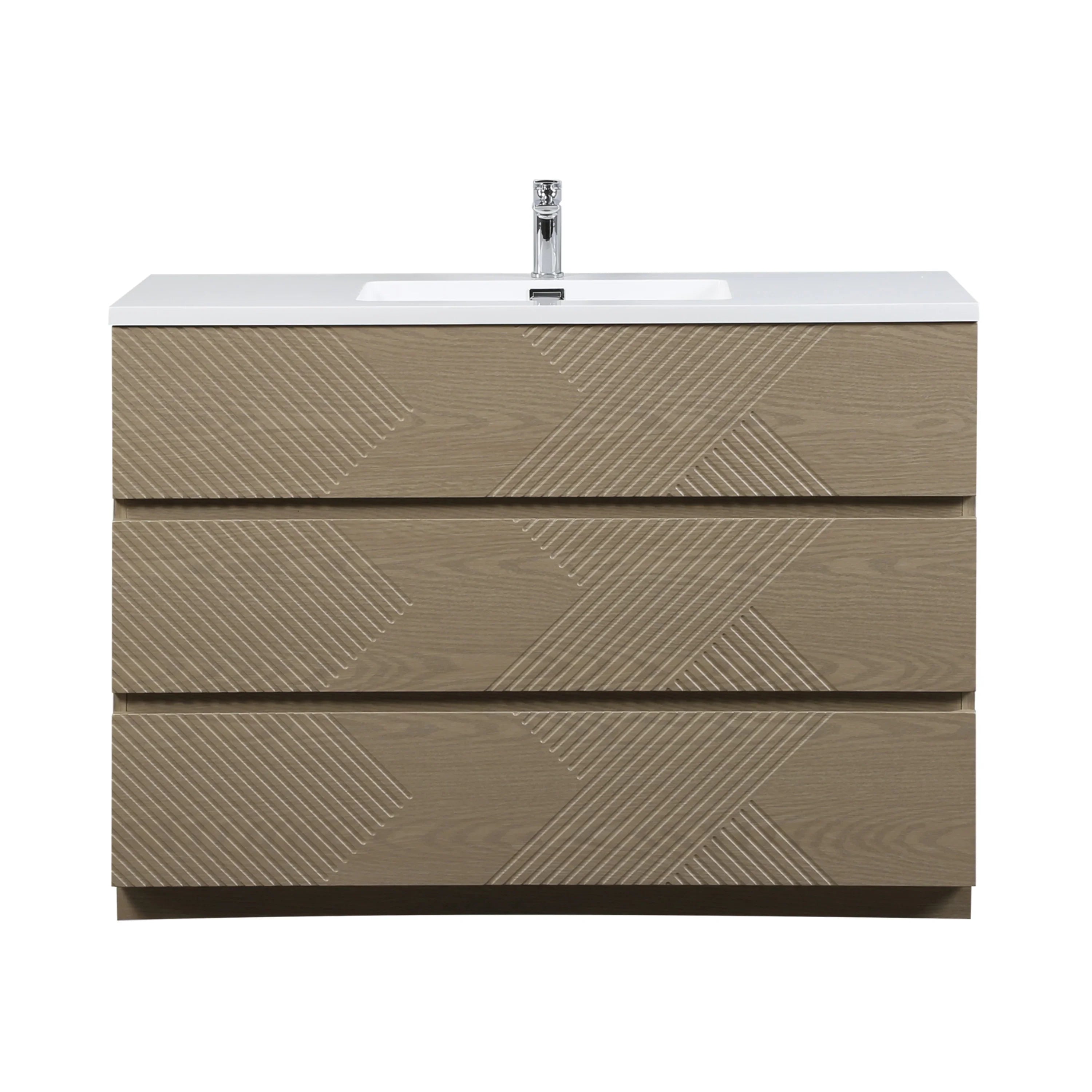 48" Taupe Oak Freestanding Vanity with White Polymarble Countertop
