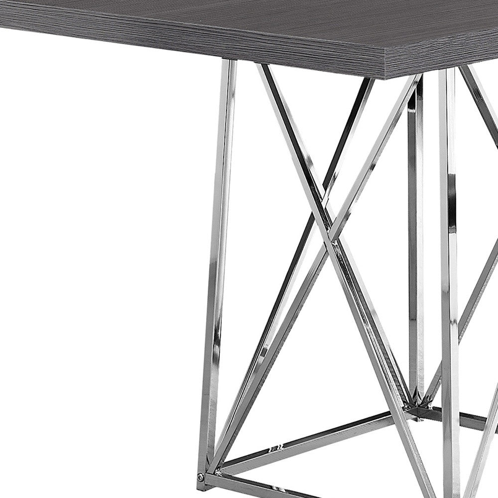 48" Taupe And Silver Metal Dining Table-Dining Tables-DECOROLALA