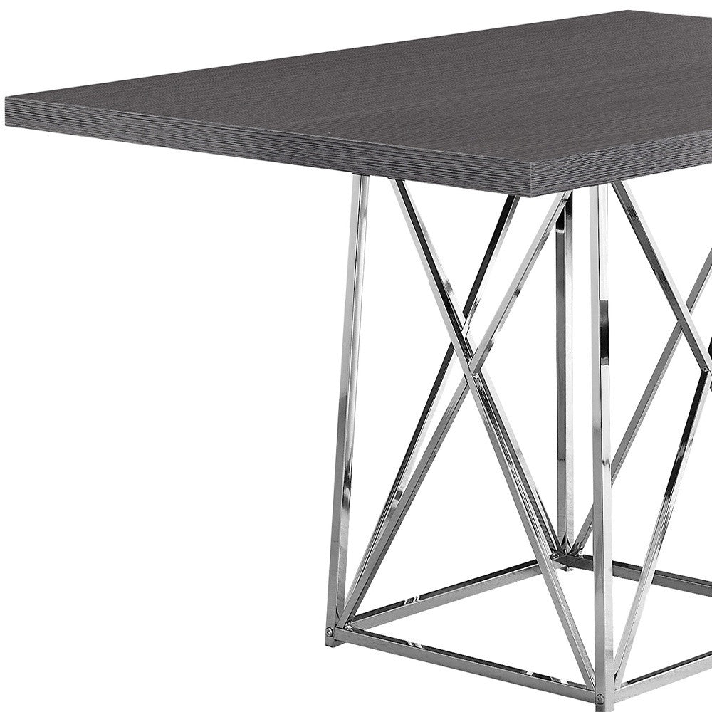 48" Taupe And Silver Metal Dining Table-Dining Tables-DECOROLALA