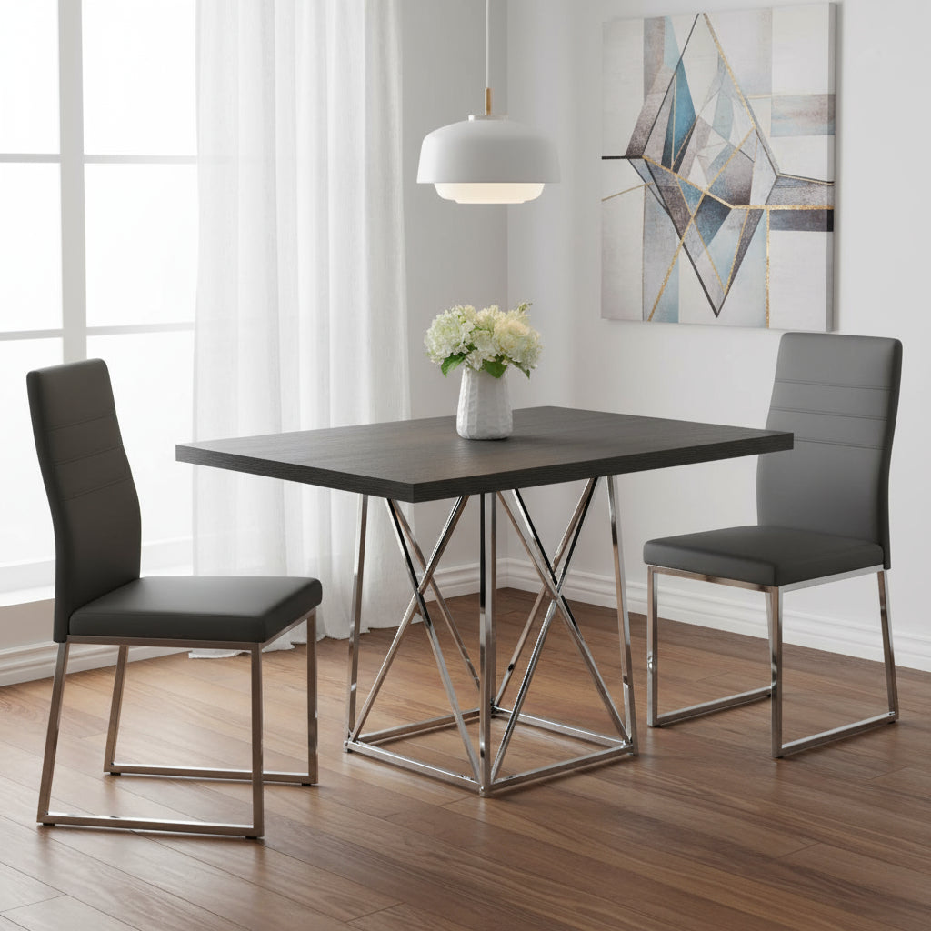 48" Taupe And Silver Metal Dining Table-Dining Tables-DECOROLALA