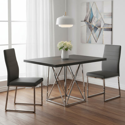48" Taupe And Silver Metal Dining Table